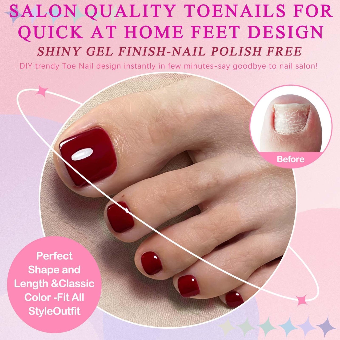 LoveOurHome 120pc Burgundy Press on Toenails Women Fake Toe Nails with Tabs, Wine Red Fake Toenails Press on Toe Nails Glue on Toenail Acrylic Toes Nail Tips Artificial False Toenail for Women