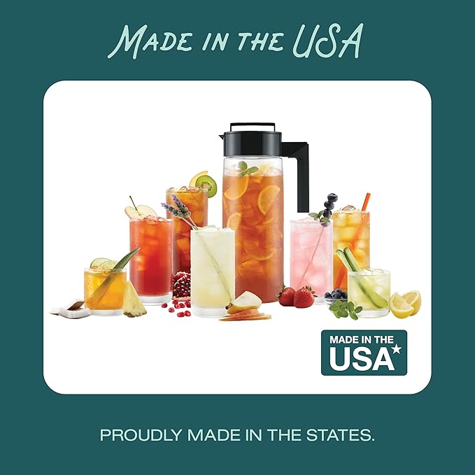 Takeya Airtight Pitcher - Everyday-Use Airtight Pitcher for Iced Tea & More - Clear Pitcher with Lid - Lightweight Kitchen Essential - Spill-Proof & Durable Kitchenware - 2 Quart, Raspberry