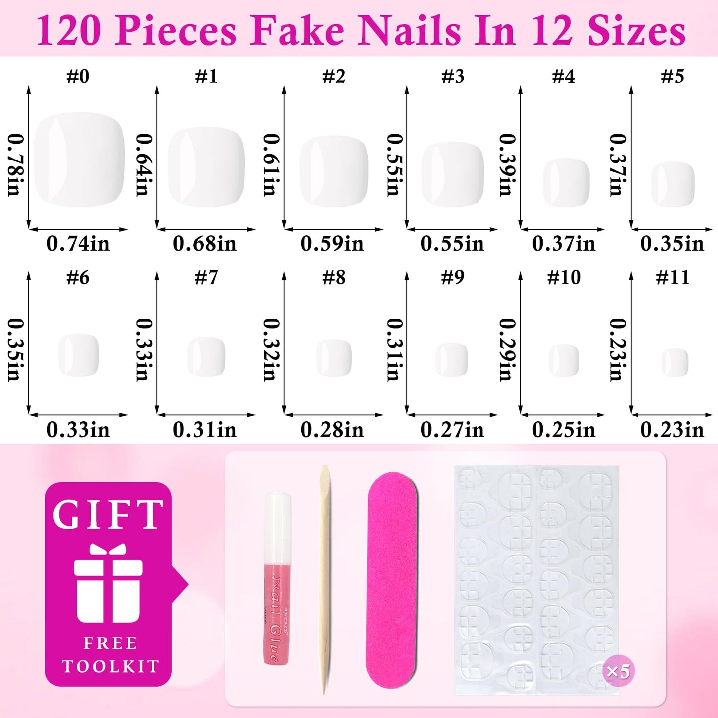 LoveOurHome 120pc White Press on Toenails Women Fake Toe Nails with Tabs, White Fake Toenails Press on Toes Nails Glue on Toenail Acrylic Toe Nail Tips Artificial False Toenail for Women Girls
