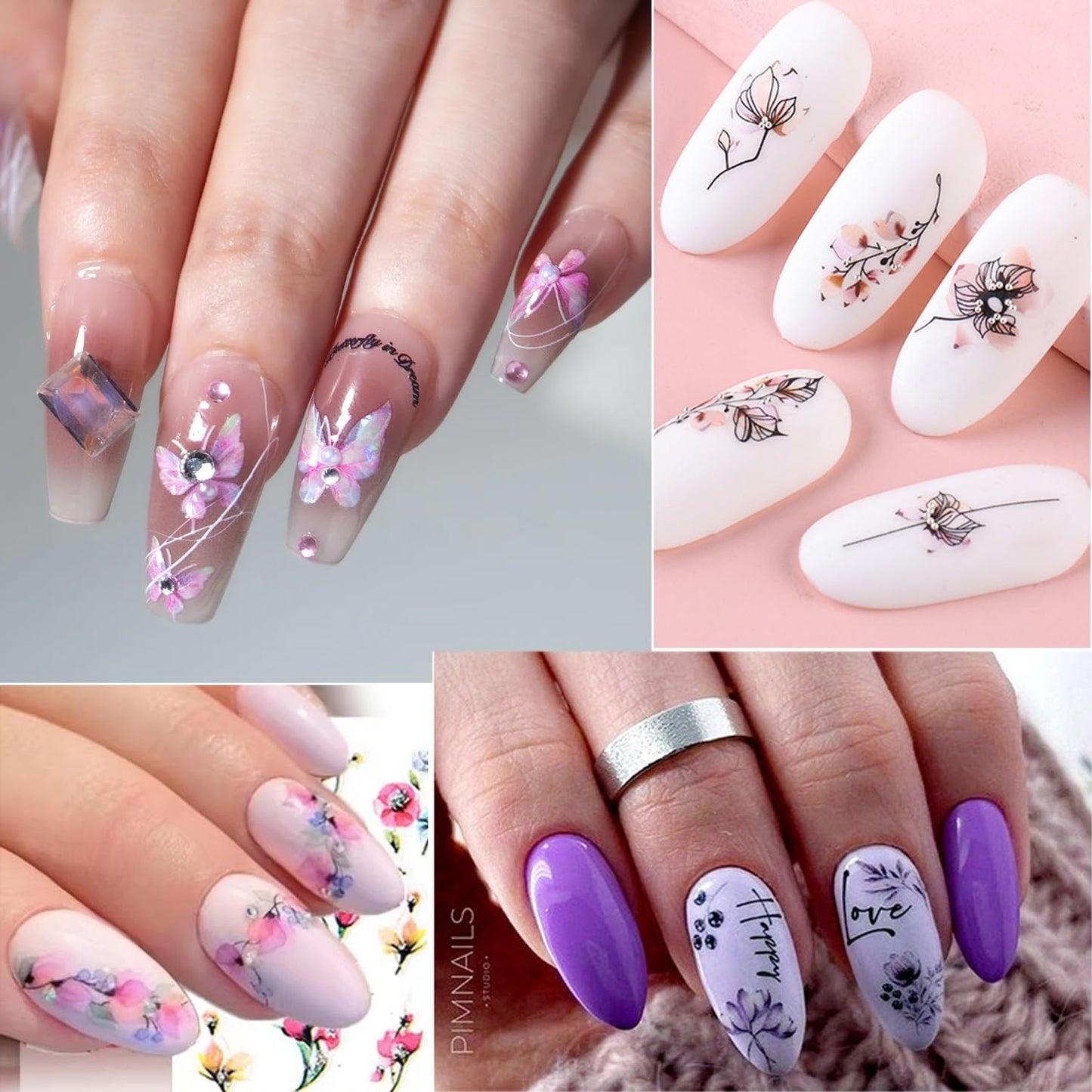 DANNEASY 36 Sheets Varied Nail Art Stickers, Butterfly Flower Letter Star French Tips Gold Nail Decals Self-Adhesive Nail Design Stickers Colorful Nail Stickers for Nail Art Women Kids