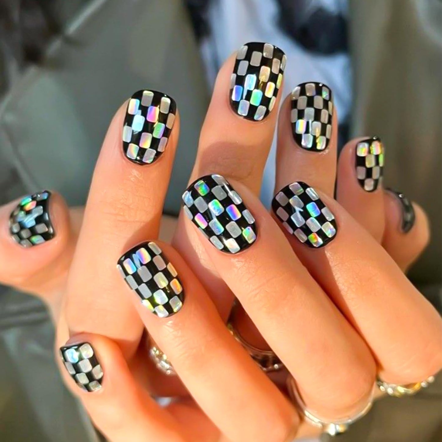 Laser Square Nail Glitter Flakes, Holographic Silver 3D Nail Sequins Rectangle Shape Sparkly Paillettes Acrylic Nail Charms Supplies for Women Girls Manicure Decorations