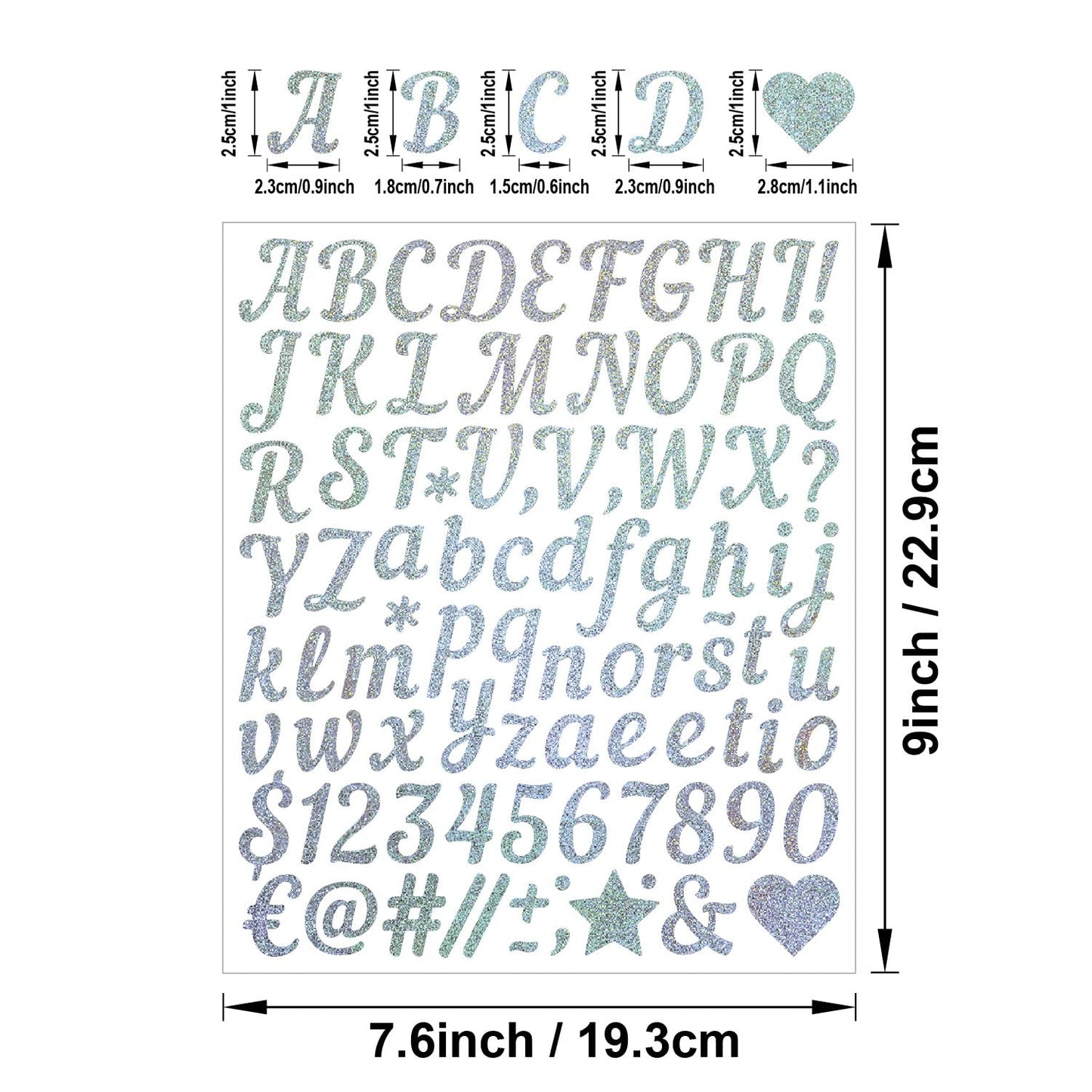 5 Sheets Letter Stickers, 440 Alphabet Sticker,1 inch Vinyl Self-Adhesive Sticker Letters, Silver Alphabets ABC Stickers, for DIY Mailbox House Numbers, Embellishments & Decorations(Silver)
