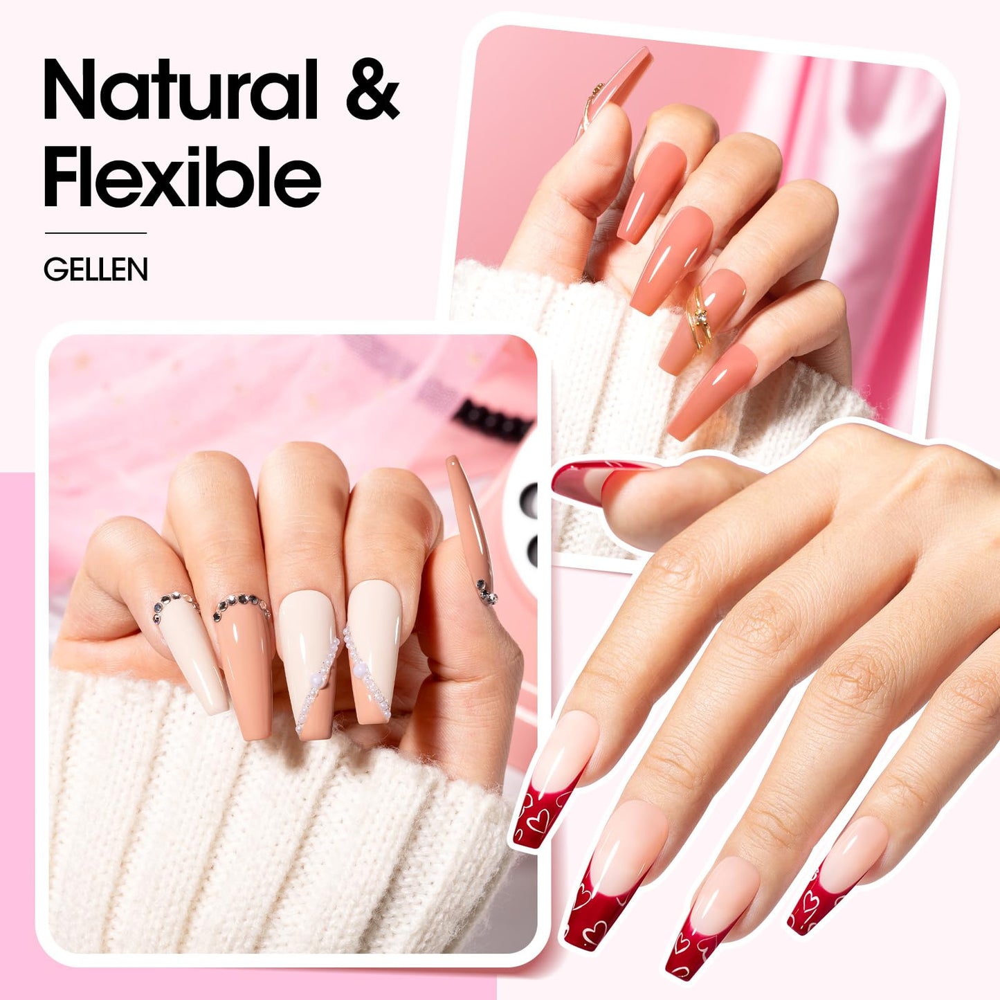 Gellen Nail Tips and Glue Gel Kit, 504Pcs Coffin Shape Half Matte Nail Tips, 7 in 1 Gel Nail Glue, Nail Dehydrator, Uv Led Lamp, Nail Clipper & Files, DIY Nails Art Manicure Gift