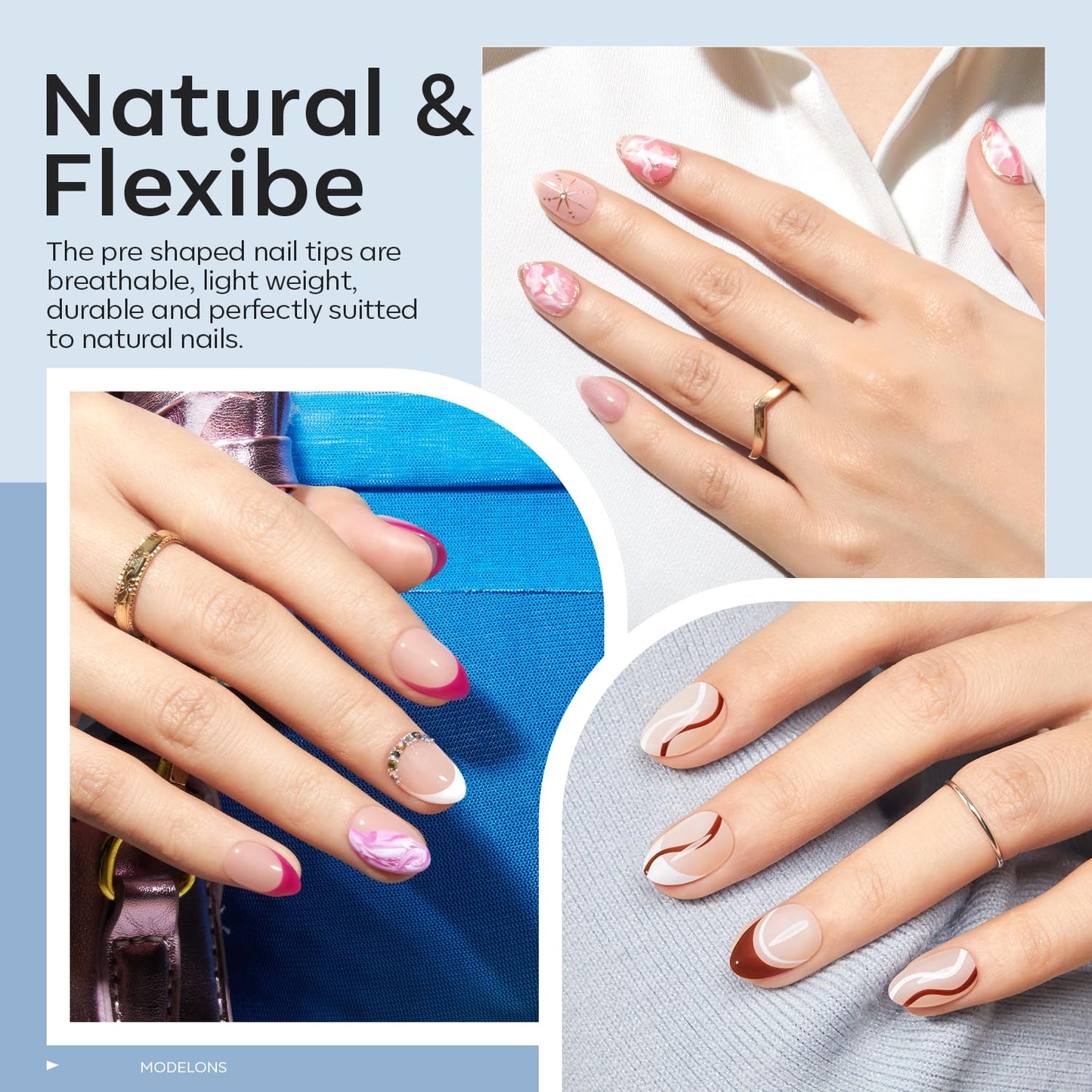 modelones X Nail Gel Kit Extra Short Almond, 9-in-One Nail Glue with Mini UV Light 216Pcs 12Sizes Pre-Etched Press ons Fake Acrylic Extension Kit DIY Salon Gift for Women