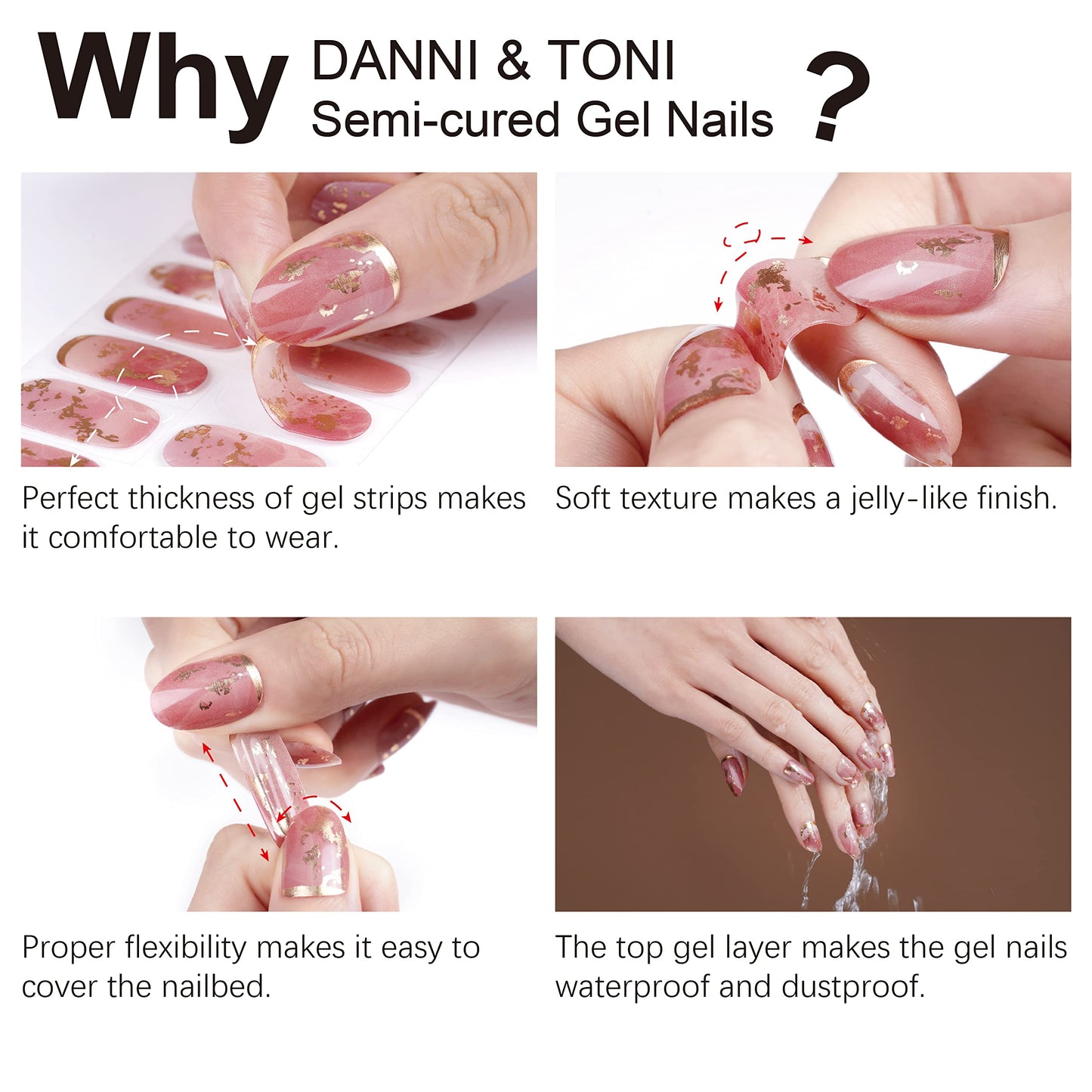 DANNI & TONI Semi Cured Gel Nail Strips Transparent (Fairy Glaze) White Aurora Crystal Clear Gel Nail Wraps 28 Stickers
