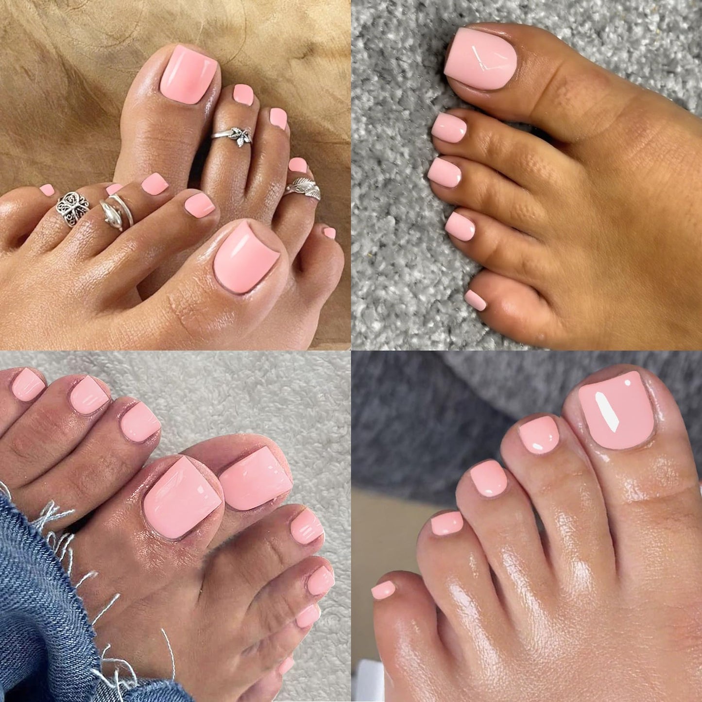 Lifextol 120PC Pink Press on Toenails for Women Fake Toe nail Press ons Acrylic Toe Press on Nails Set, Pink Press on Toe Nails Press on Fake Toenails Press ons Acrylic Toe Nail Tips&Glue Tab-L
