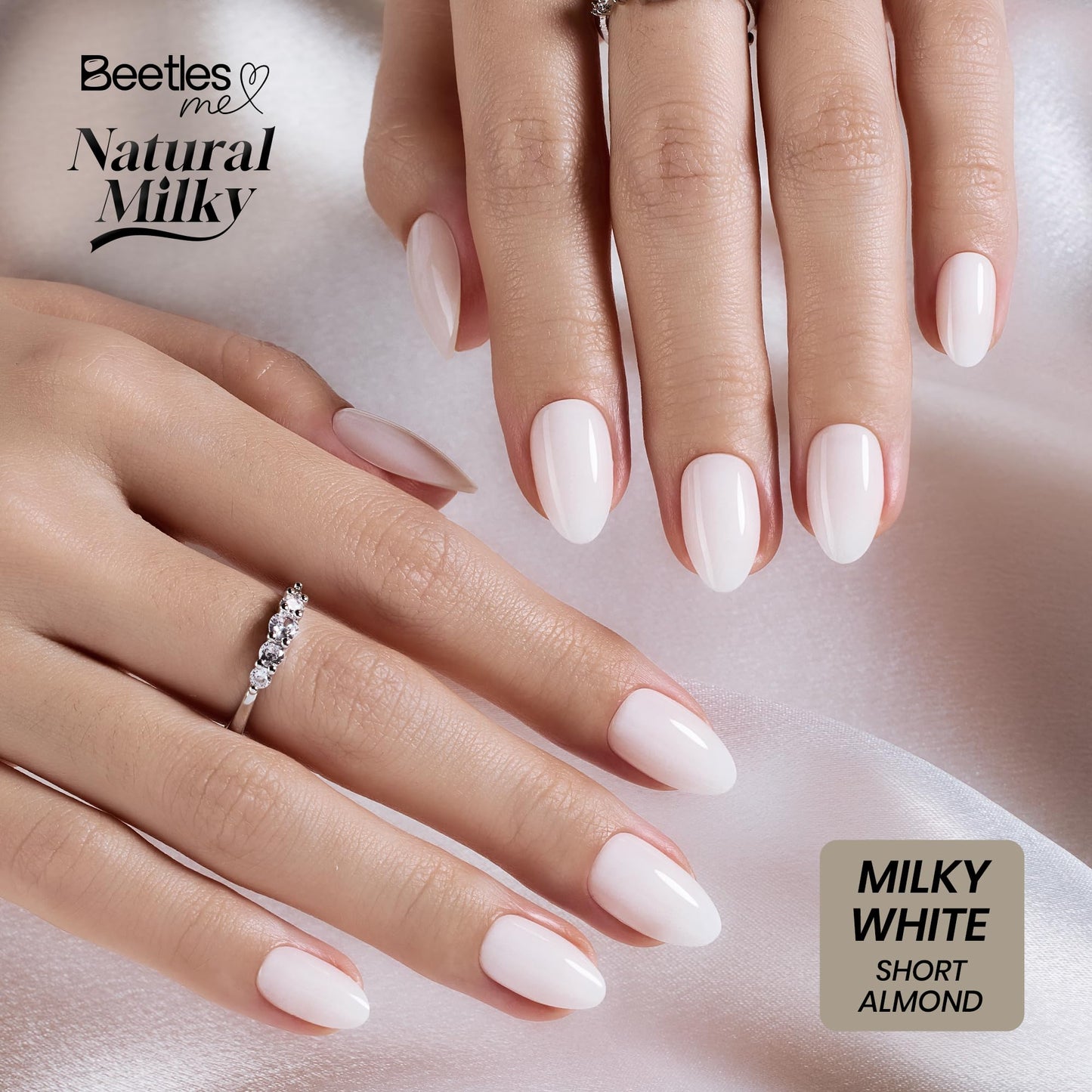 Beetles Milky White Press On Nails Short Almond, Gel Painted Natural White Soft Gel Press Ons, 32Pcs 16 Sizes Reusable Fake Nails Kit with Nail Glue, 60 Adhesive Tabs Gift for Women