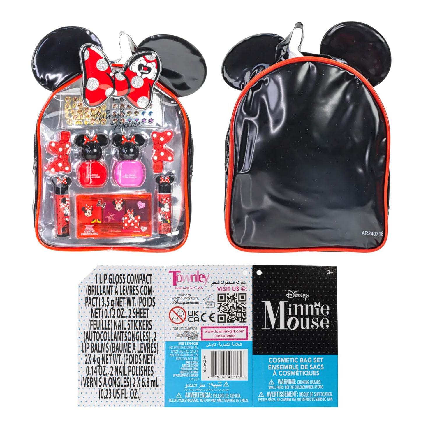 Disney Minnie Mouse Cosmetic Makeup Gift Bag Set Includes Lip Gloss, Nail Polish & Hair Accessories for Kids Girls Ages 3+ by Townley Girl