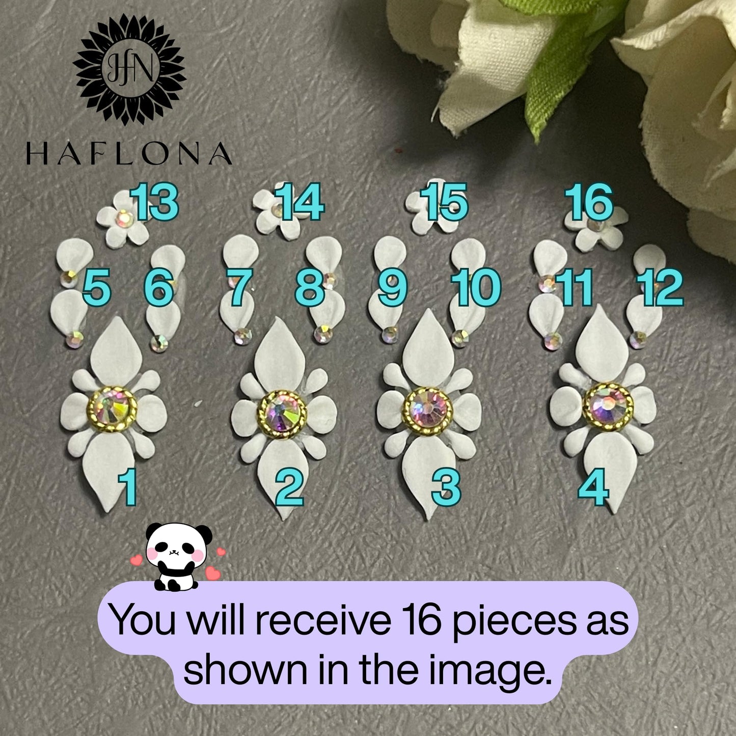 Set 16Pcs 3D Poinettia Flower -Nail Art Charms Handmade by Acrylic Powder Design Nail Art Floral Salon Decor, 3D Flowers Nails Charms with Rhinestone Gems for Women (Set White 16Pcs-Large)