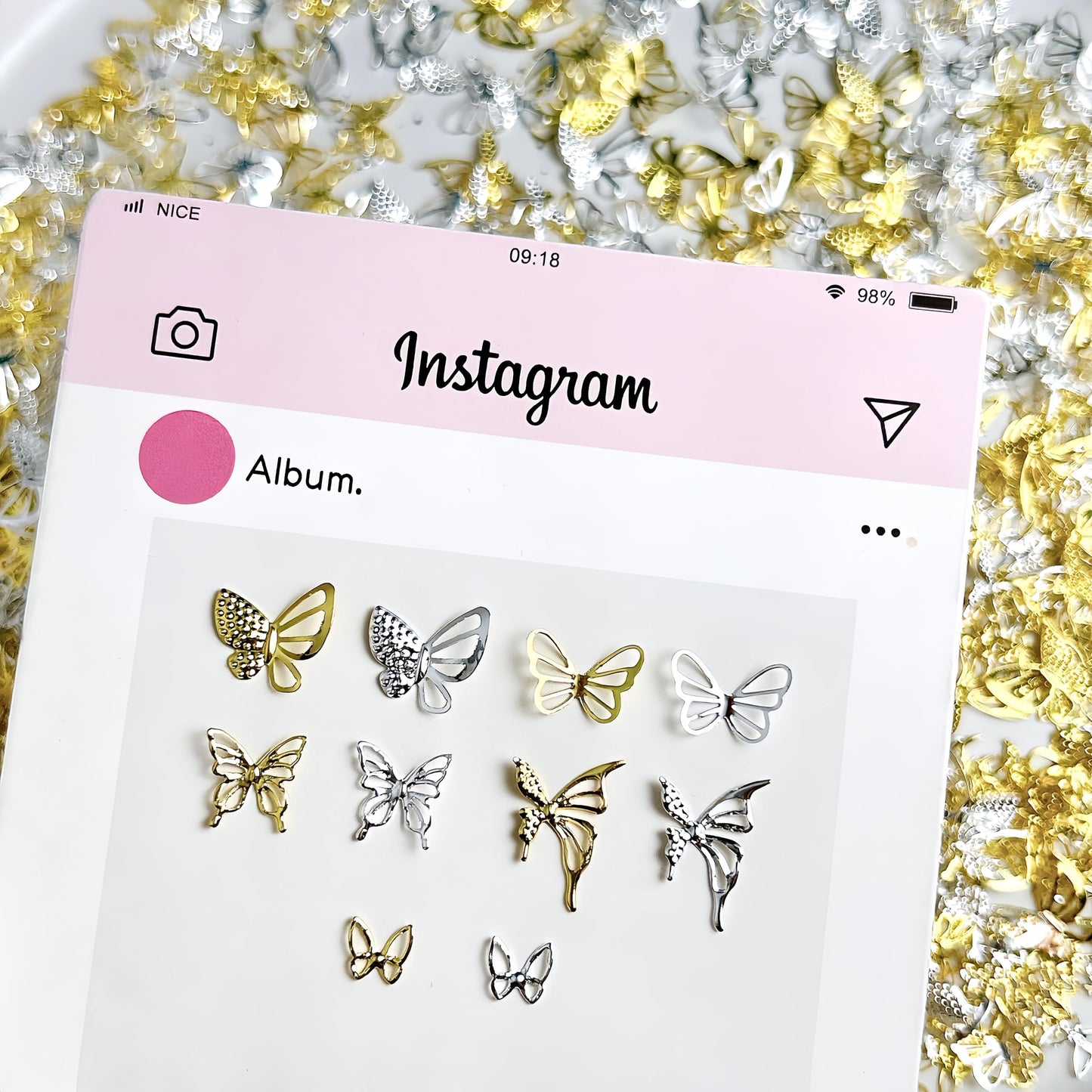 300Pcs Gold Sliver Butterfly Nail Charms 3D Butterflies Nail Rhinestones Gold Metal Butterfly Charms for Nails Alloy Butterfly Nail Jewelry Cute Butterflies Nail Supplies for Women Manicure Crafts DIY