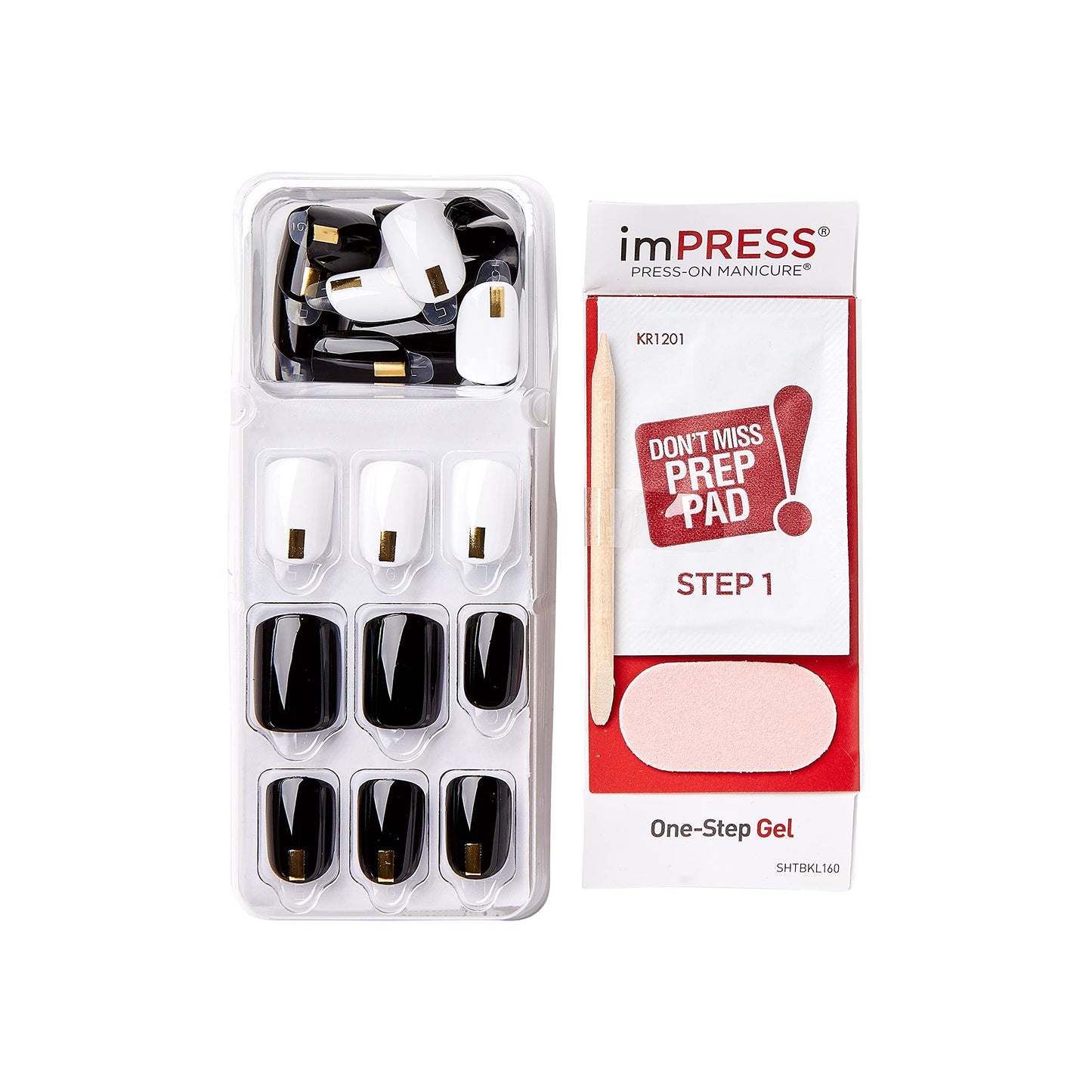 KISS imPRESS Press-On Manicure, Nail Kit, PureFit Technology, Short Press-On Nails, Midnight Drive', Includes Prep Pad, Mini Nail File, Cuticle Stick, and 30 Fake Nails (Pack of 2)