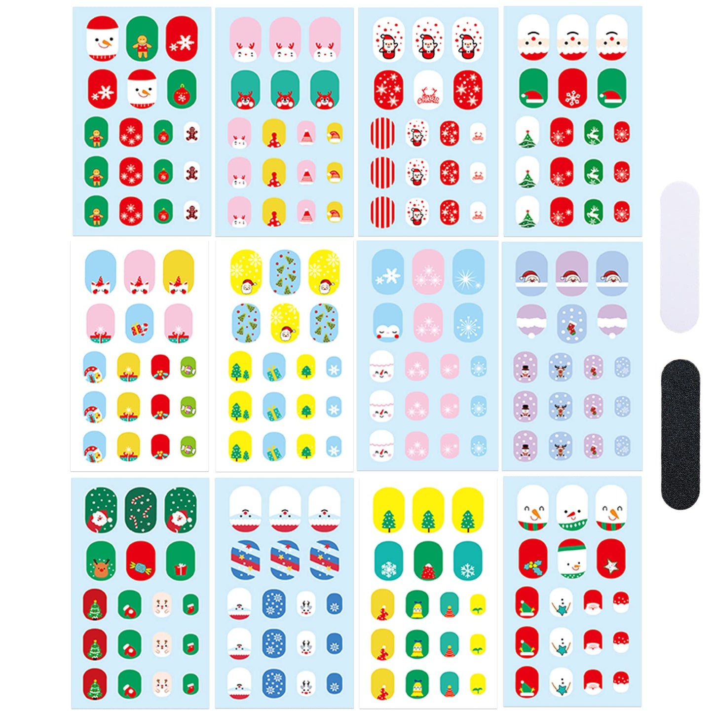 Christmas Nail Stickers Full Nail Wraps for Kids Self Adhesive Xmas Nail Polish Strips for Kids Girls Nail Art Decoration Fun Cute Holiday Full Nail Decals Recommend for Age 8 and Older (Pack of 12)
