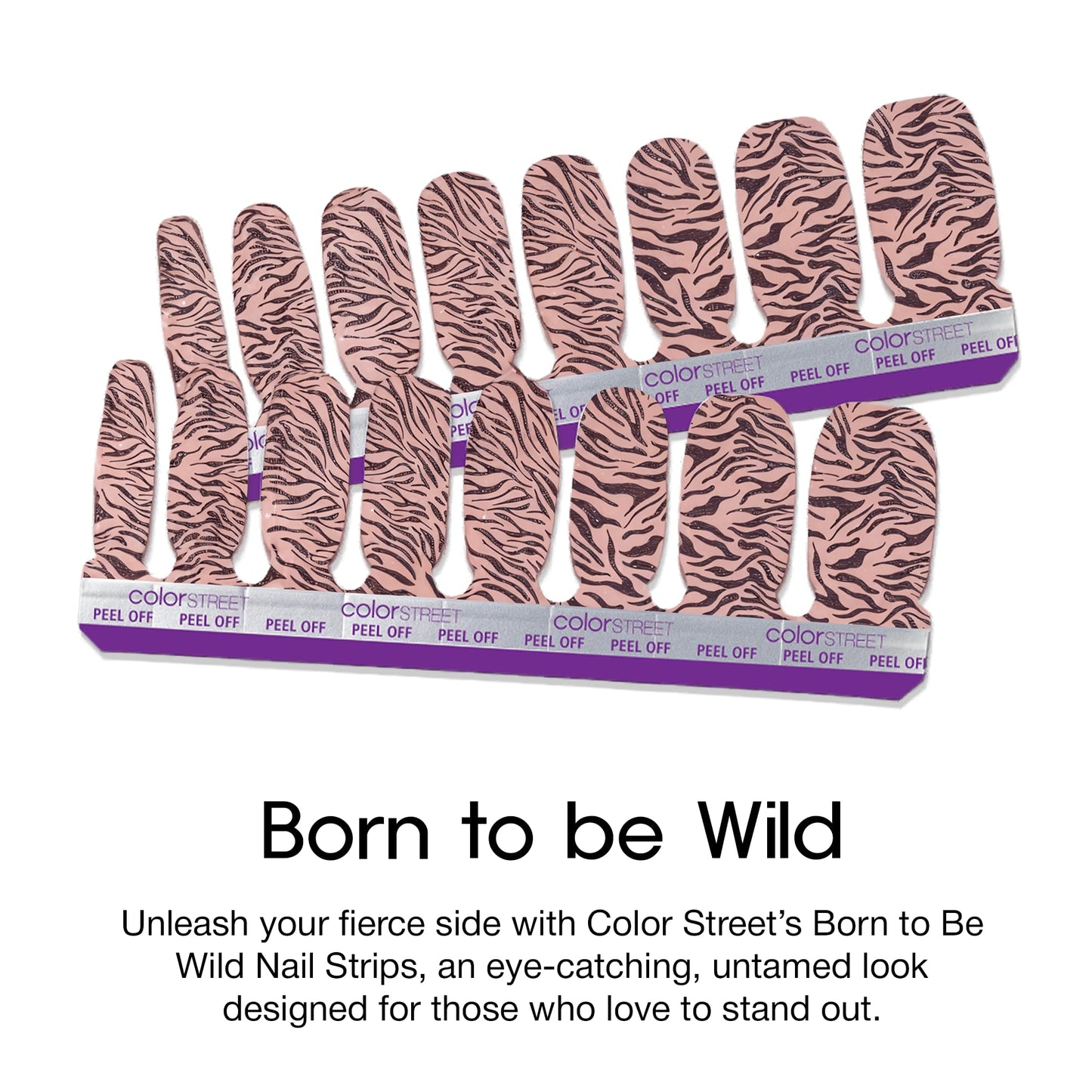 Color Street Born to Be Wild Nail Strips - Brown & Taupe Animal Print with Gold Glitter, Glitter Finish, 16 Double-Ended Nail Polish Strips