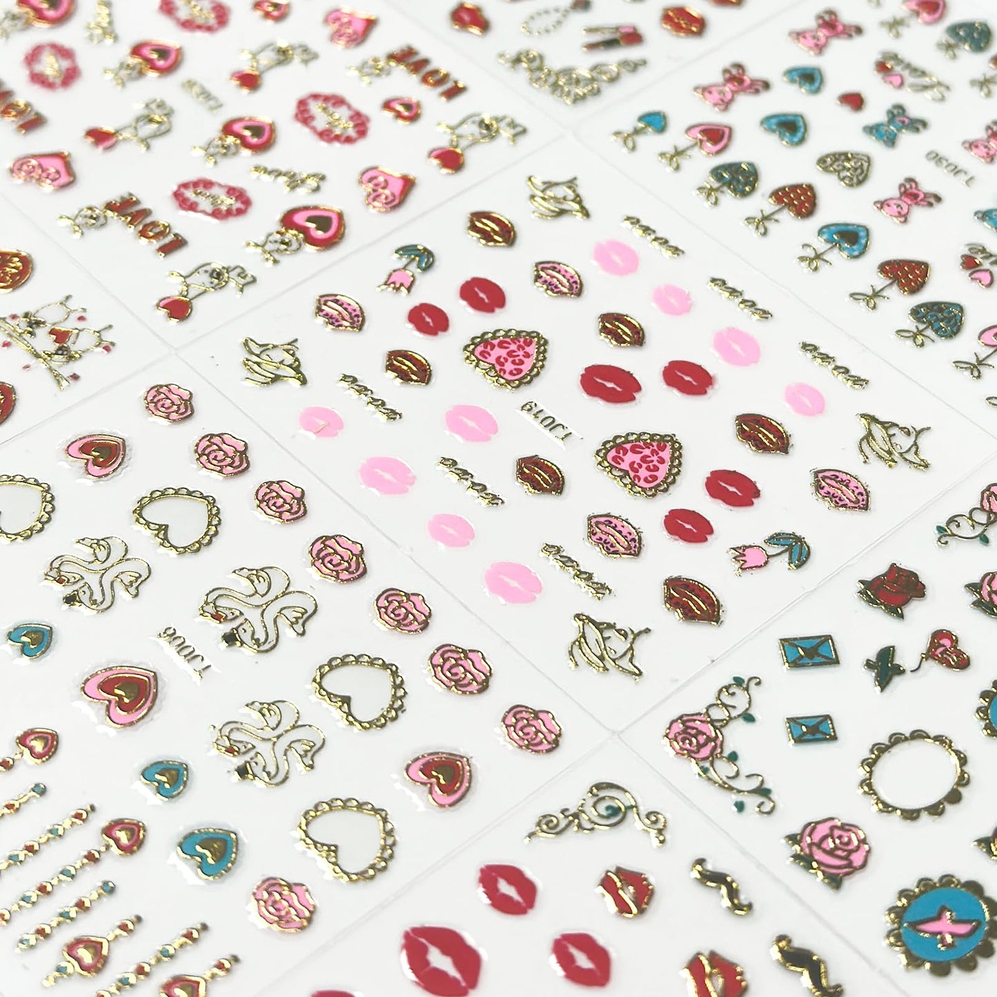 30 Sheets Valentine's Day Nail Art Stickers Red Heart Nail Decals 3D Self-Adhesive Rose Lip Kiss Nail Supplies DIY Acrylic Nails Decoration Accessories for Women and Girls