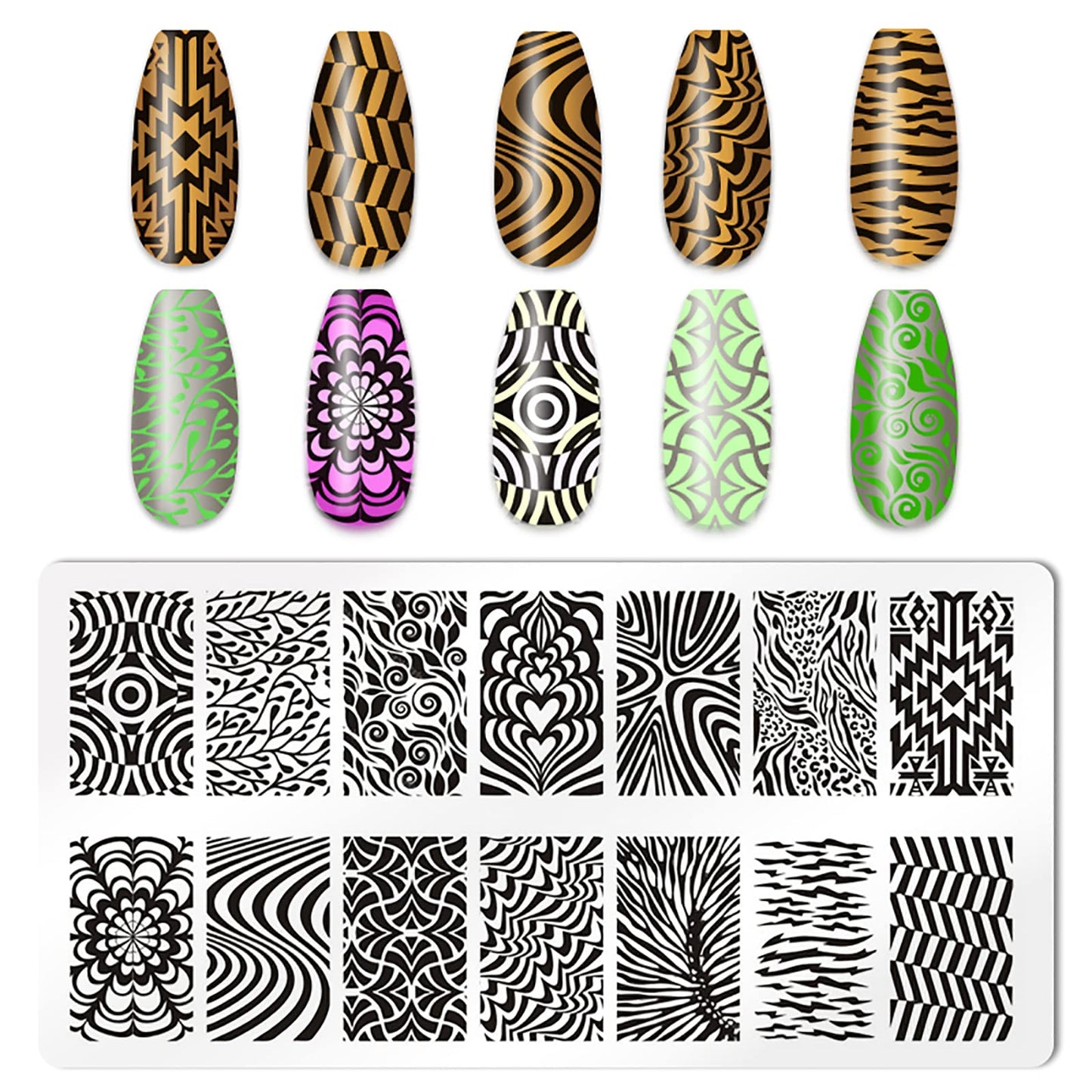 HYWWPFLAY 5Pcs Nail Stamping Plates Leopard Print Nail Stamps Nail Art Stamping Plates Nail Stencils Nail Plate Template Nail Art Stamping Kit Nails Accessories with 1 Nail Stamper, 1 Scraper