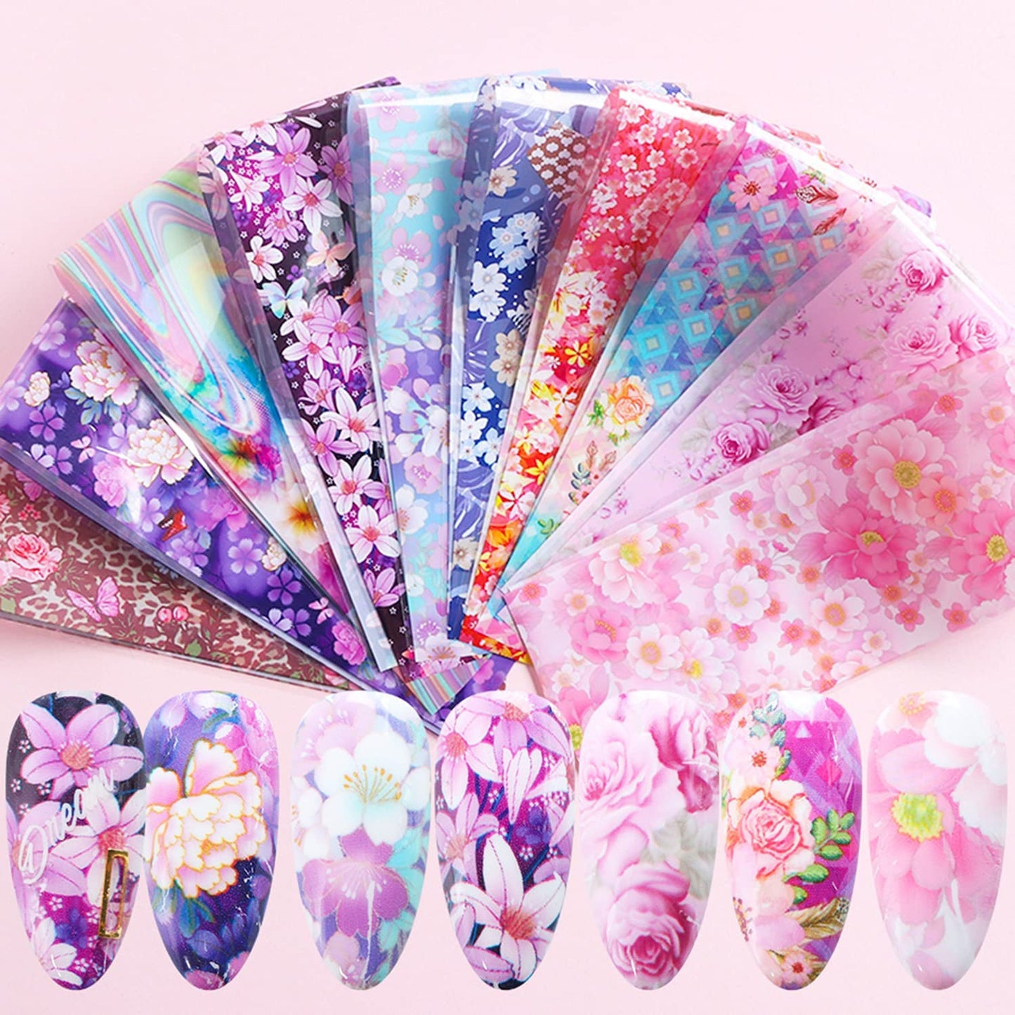 Nail Foil Transfer, DANNEASY 20 Roll Iridescent Marble Nail Foils Starry Sky Nail Stickers Holographic Nail Art Foil Transfer Rainbow Nail Design Stickers Nail Decals for Women Kids