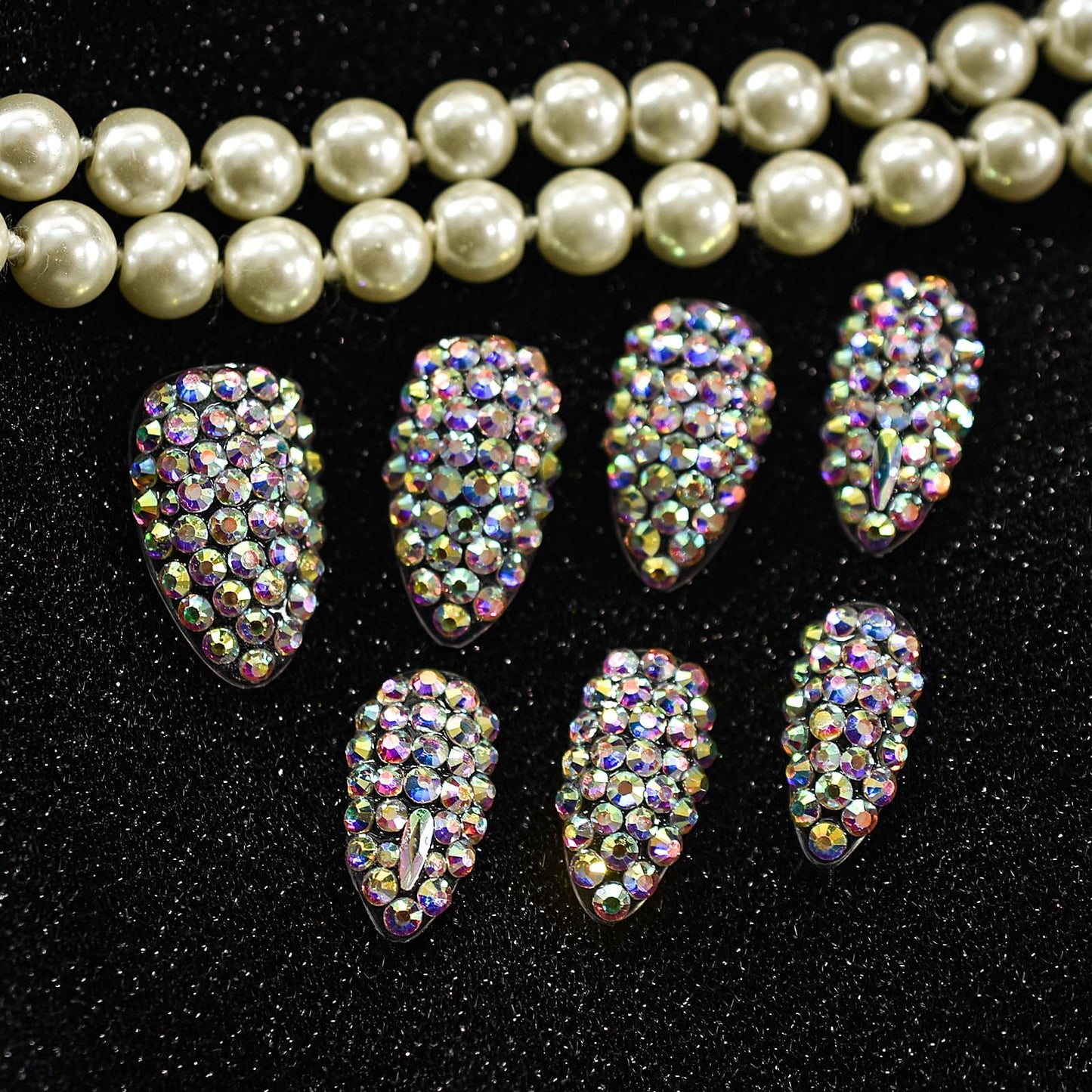 Coolnail Shiny 3D Crystal Rhinestones Press on Nails, Medium Stiletto Holo Diamonds Handmade Tips Kit, Jewelry Gems Full Cover Fake Glue Stick on, Luxe for Party Women & Girl