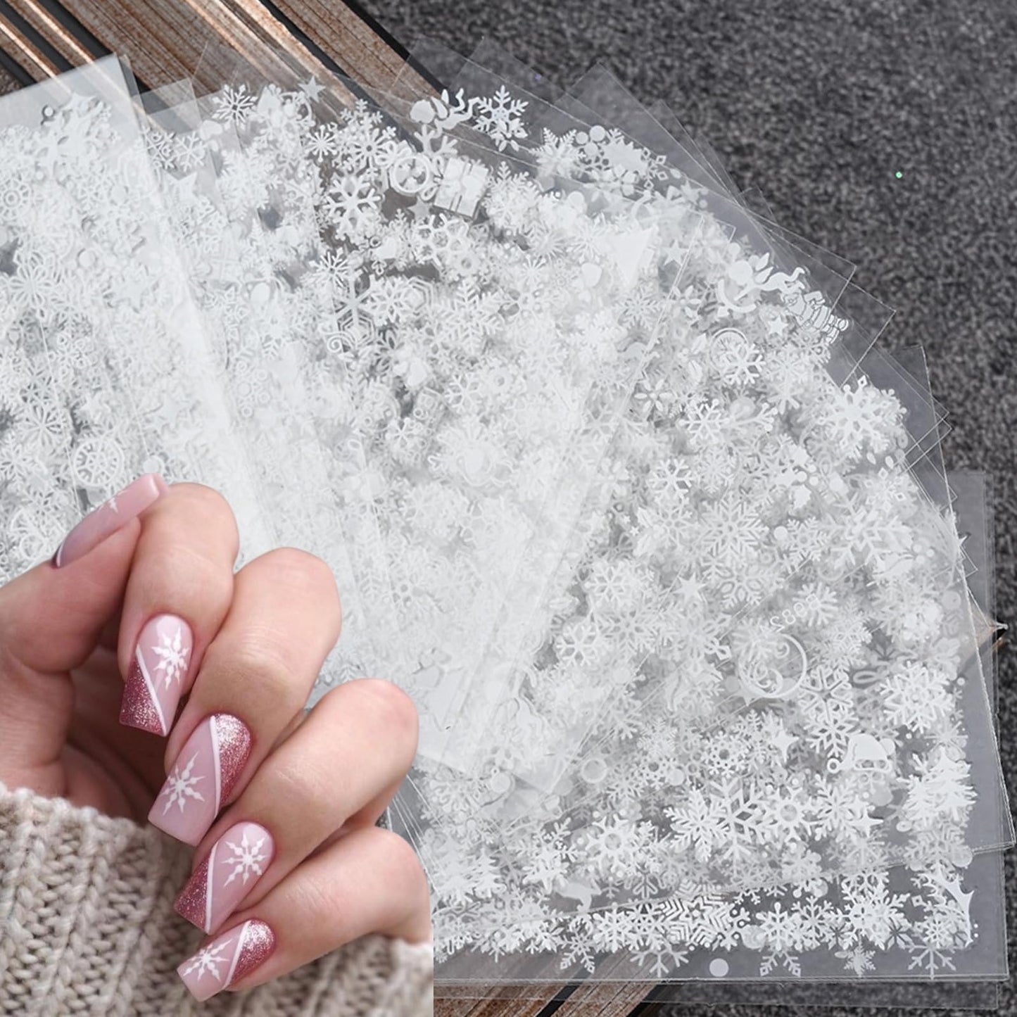 30 Sheets Christmas White Snowflakes Nail Art Sticker Decals 3D Self- Adhesive Snowman Elk Design Nail Decals Christmas Sleigh Nail Supplies Stars Lace for Women Kids DIY Nail Art Decoration