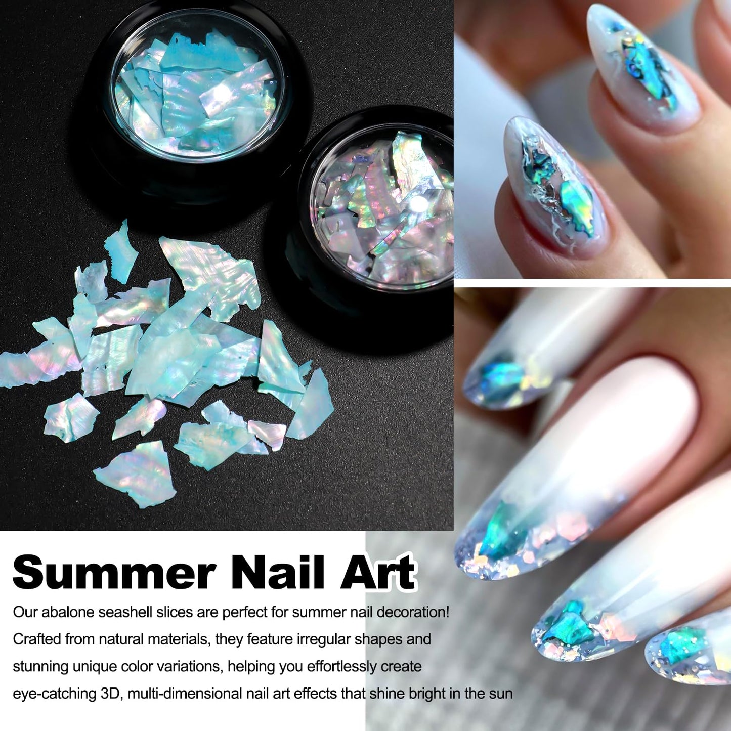 12 Jars Holographic Abalone Seashell Nail Glitter Flakes, 3D Irregular Thin Nail Art Sequins, Summer Nail Charms Mermaid Shell Slices Decorations, Manicure DIY Paillette Accessories for Women Girls