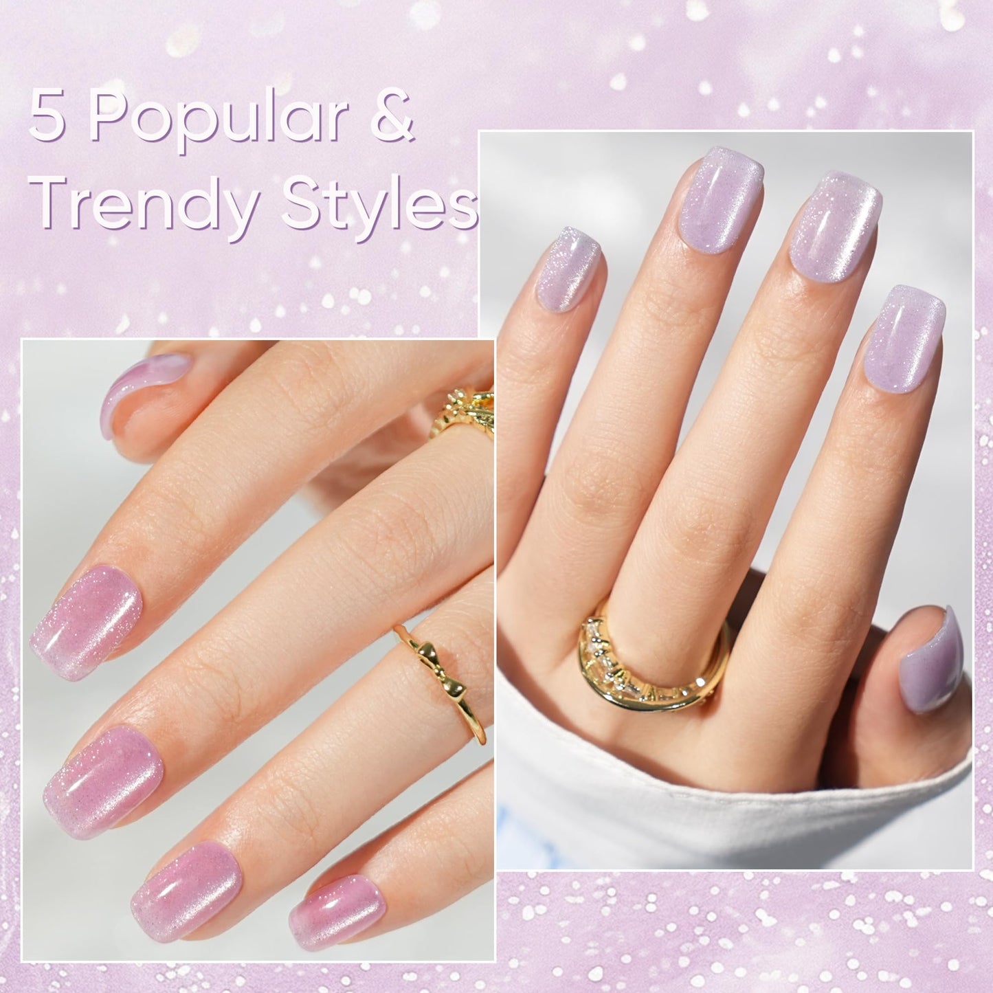 Valentines Press on Nails Short 5 Styles, Jofay Fashion 160Pcs Cat Eye Press on Nails for Women, Reusable Opaque Gel Fake Nails, Square Glue On Nails Kit in 16 Sizes, Bubbles