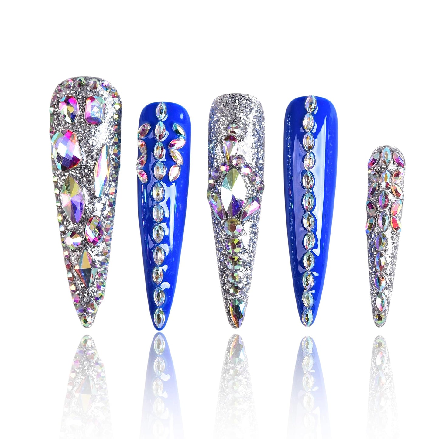Tmani 10pc/set Extra Long Handmade Press On Nail Hot Girl's Long Ballet Nails Pointed Nail Full of Diamond Glitter Decoration Fake Nails Suitable For Girls Festival Parties and Birthday Gift (232,M)