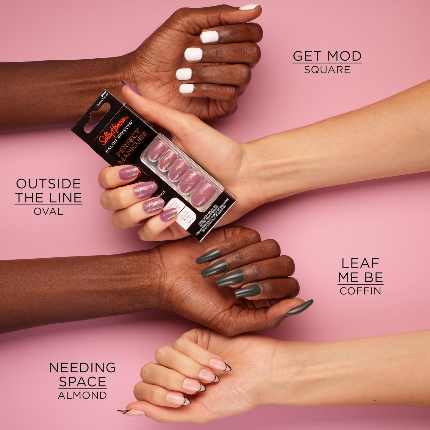 Sally Hansen Salon Effects® Perfect Manicure, Cinna-Snap, Press On Nails, Almond Shaped, Non-Damaging Adhesive Tabs, File, and Alcohol Pad Included (Pack of 2)