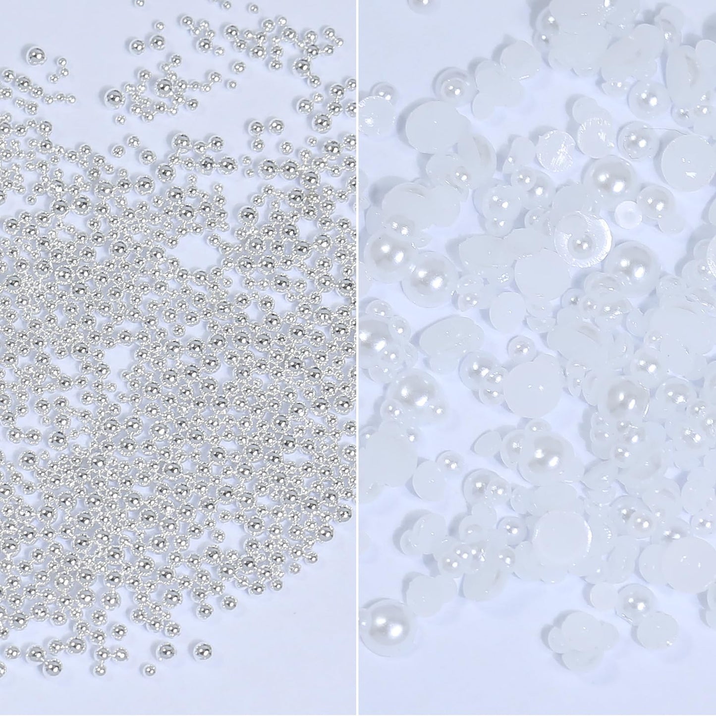 White Nail Rhinestones - 3D Multiple Shape Size Gems, Manicure Beads, Pearls, Flatback Crystals Rhinestones, with Kit, for Nail Art Decor
