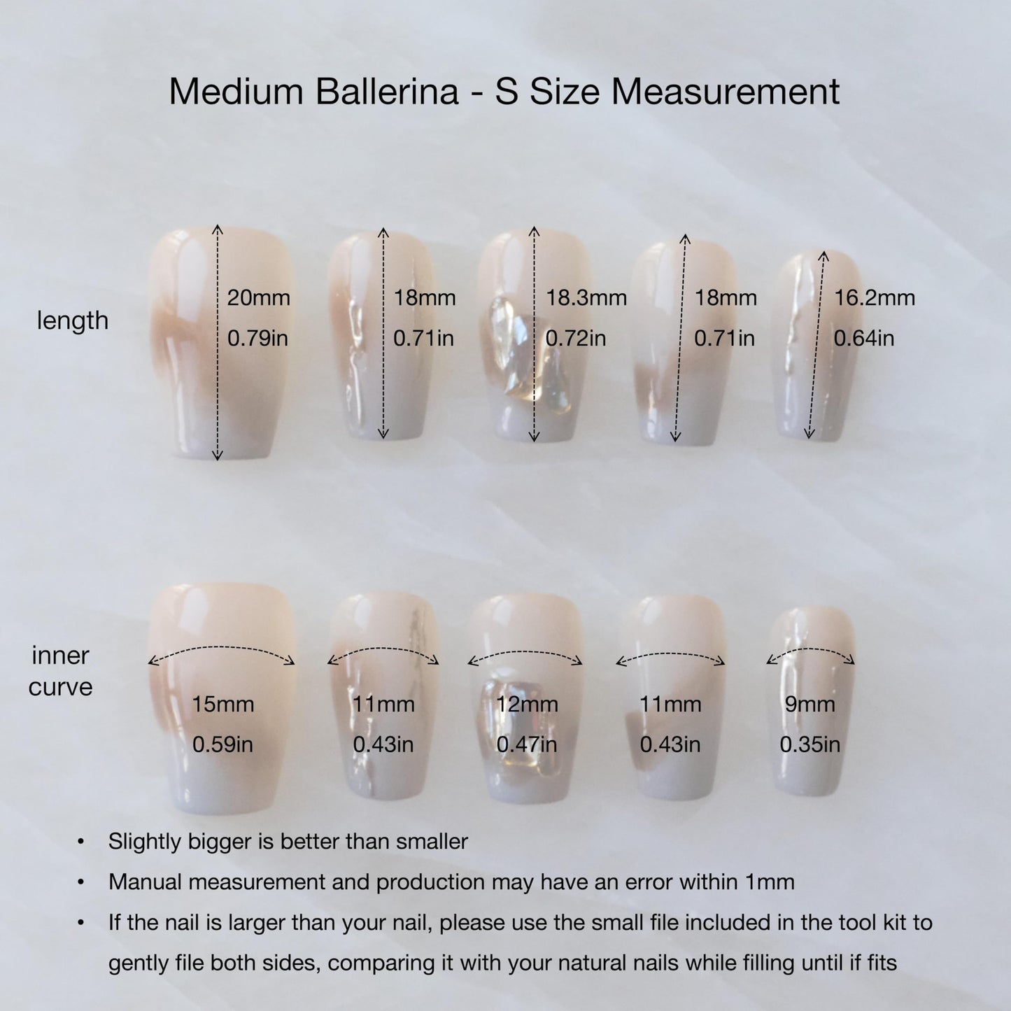 [GLORS] Purly Handmade Medium Ballerina Press on Nails | Mist Forest - Gradient High-end Elegant Wearable Fake False Nails, 10 Pieces (Small, MB)