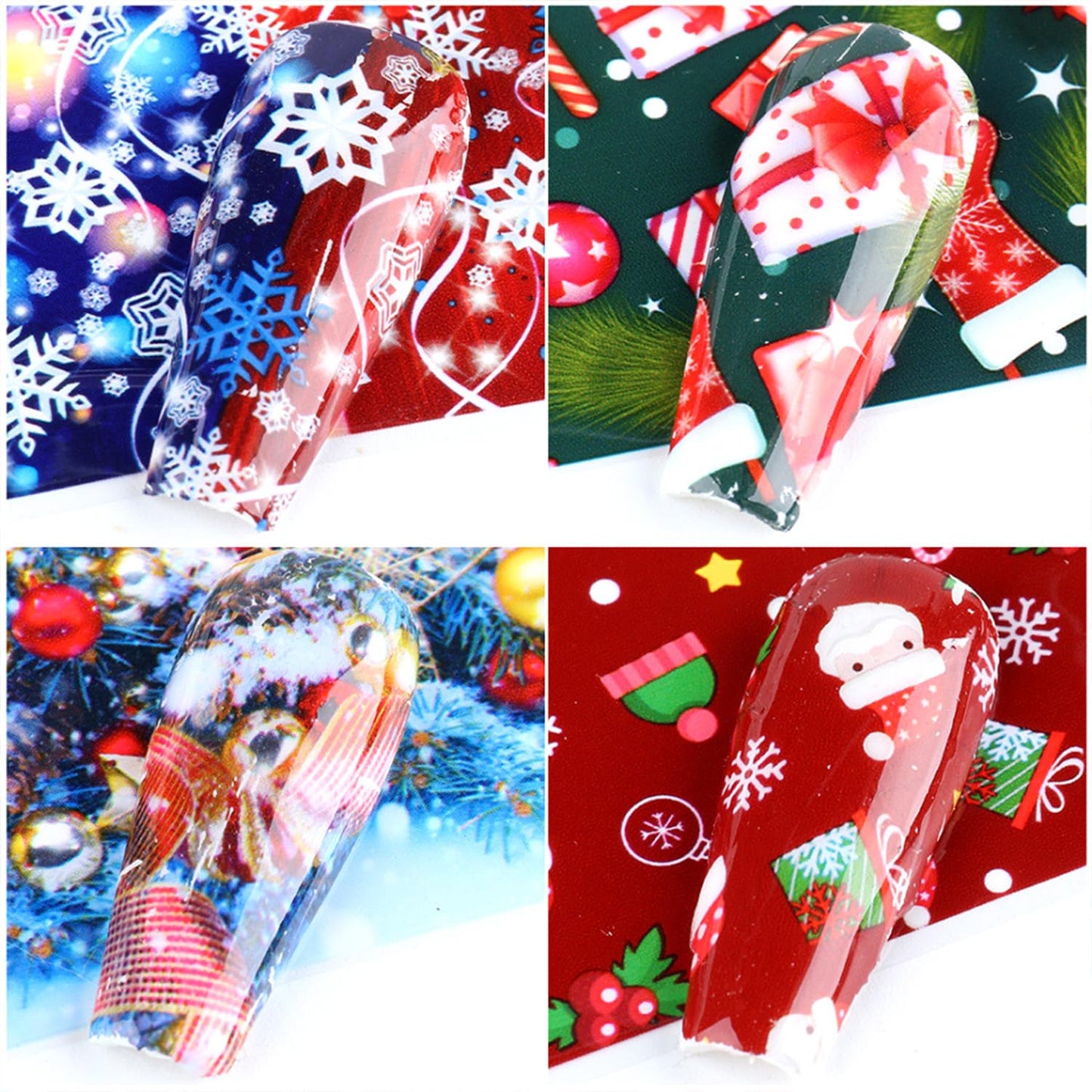 Christmas Nail Foil Transfer Stickers 10 Sheets Xmas Nail Art Stickers Decals Winter Santa Claus Snowflake Bells Nail Decals Supplies for Women Christmas Manicure Nail Film Decorations