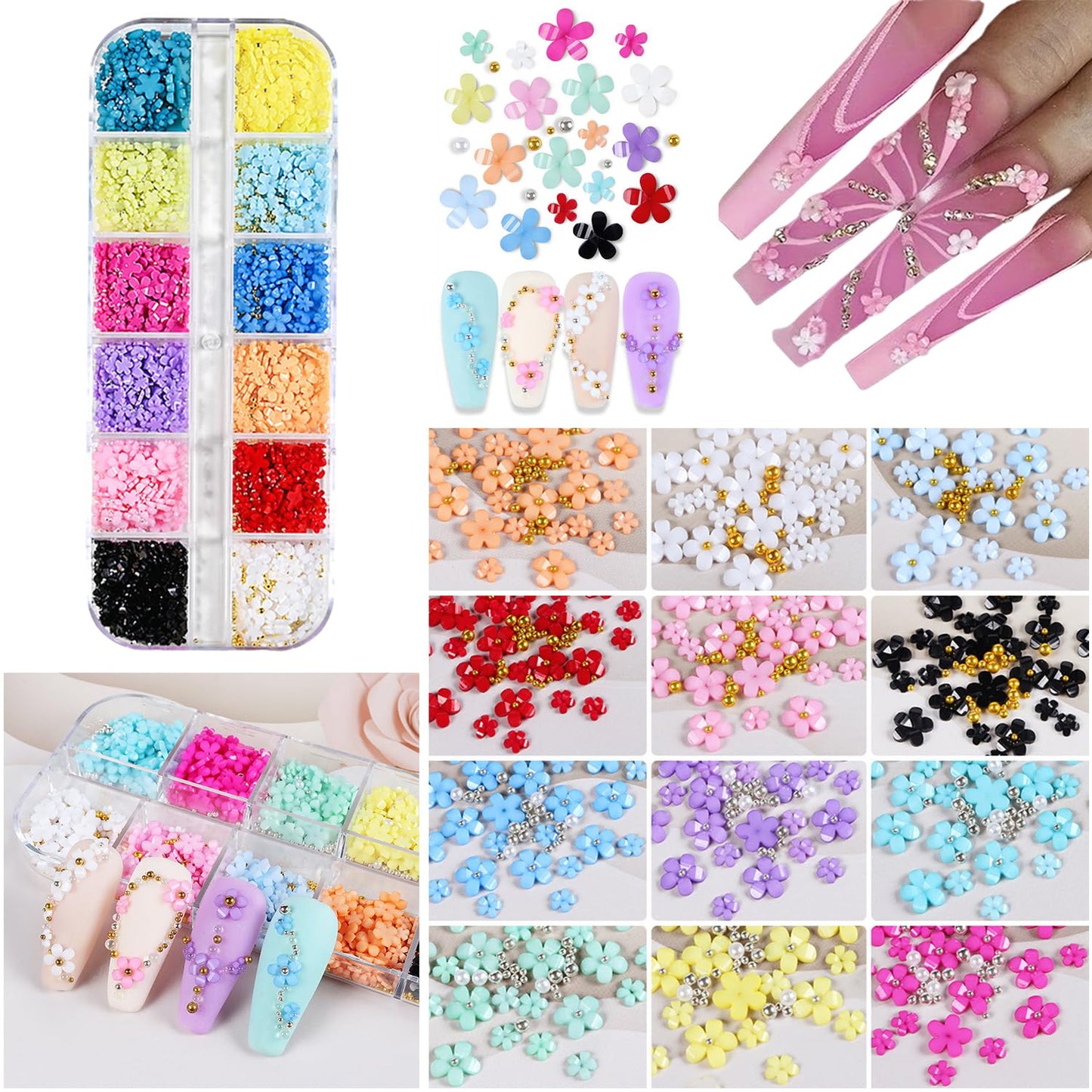GZMAYUEN Nail Charms Nail Stickers Kit, 4 Boxes Nail Art Rhinestones Pear, 12 Sheets French stickers for Nails, 3D Nail Art Design Kit Nail Decorations for Women