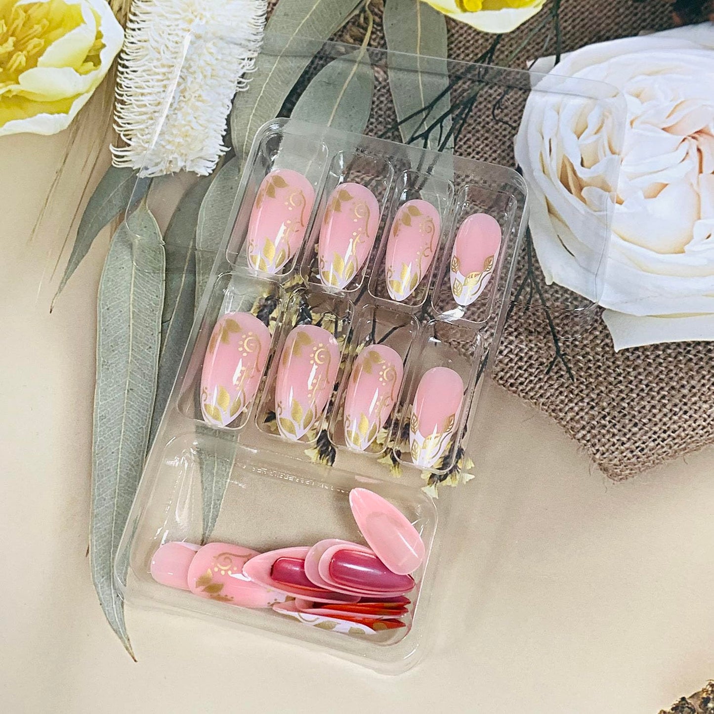 FIEONCIY Press on Almond Nails Short Length Glossy Acrylic Almond Shaped False Nails with Designs Artificial Medium Fake Nails with Charms Glue Stick on Fingernails for Women Girls(WSJ2399)
