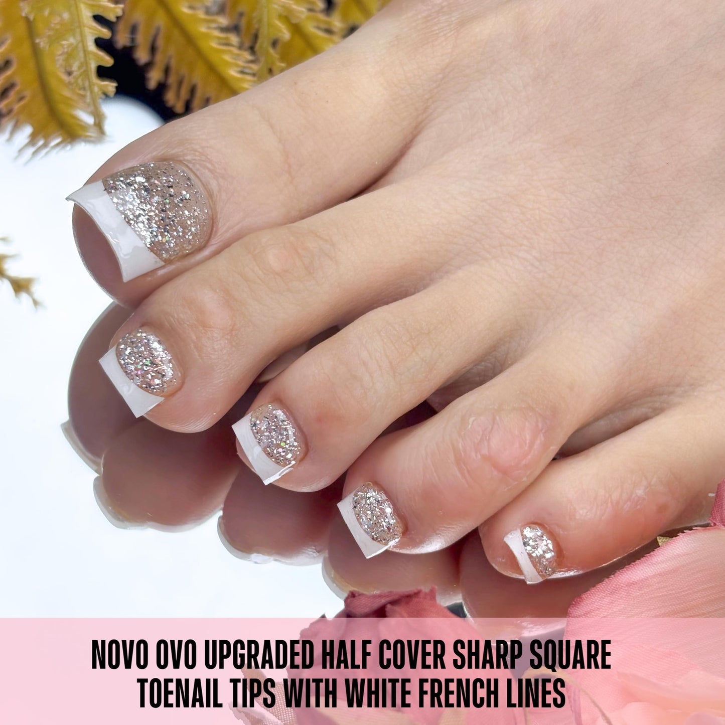 NOVO OVO White French Tip Half Cover Toe Nail Tips, Clear Soft Gel with Auxiliary Line for Fake False Toenail Extension, Sharp Square Medium Wide for Men Women Acrylic pedicure x15 Sizes 240 Pcs