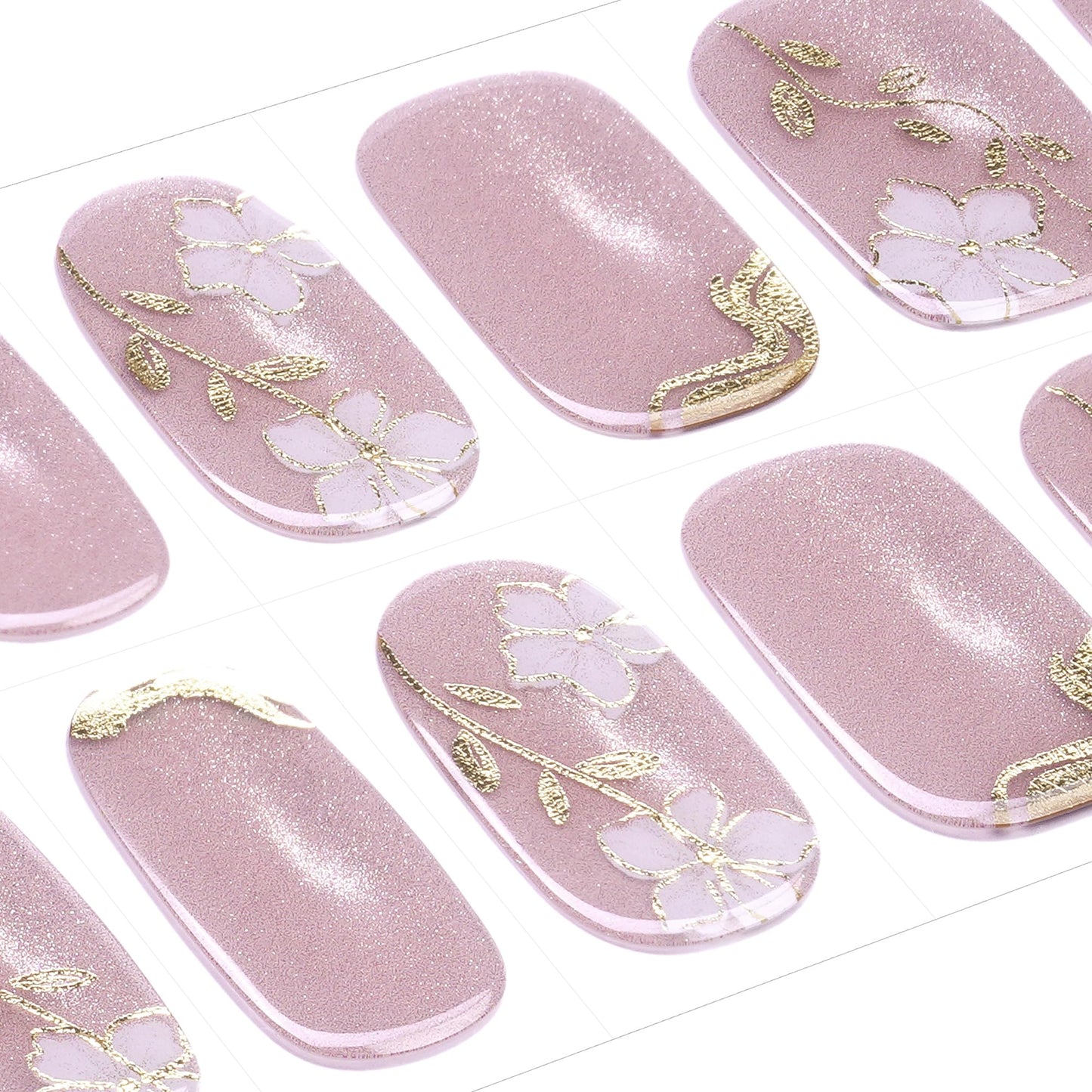 DANNI & TONI Semi Cured Gel Nail Strips Flower Nude Pink Cat Eye Gel Nail Stickers 28 Stickers Gift for Woman | Floral Grace