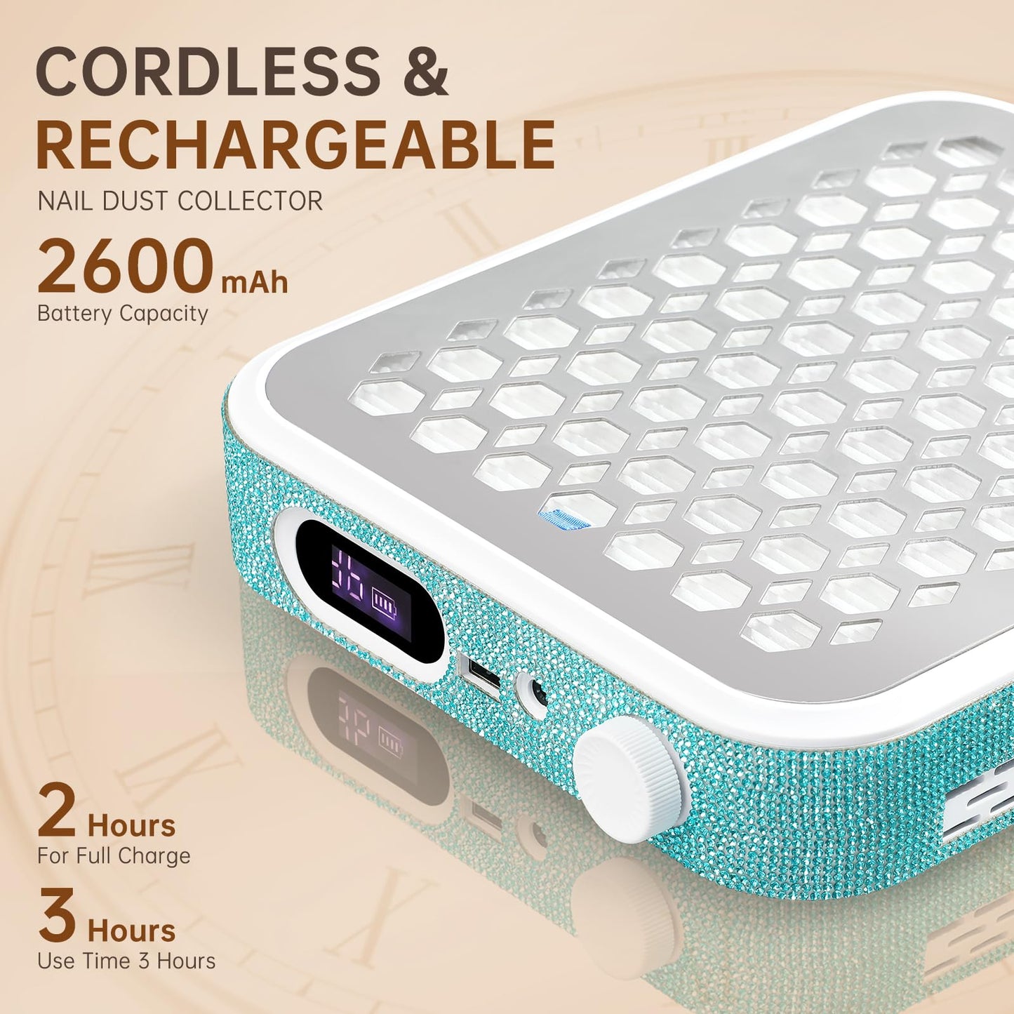 CHRISTINE SHELLY Nail Dust Collector, Rechargeable Dust Collector Nail Tech, Powerful Vacuum Fan Vent Dust Collector Extractor Dust Suction Machine for Acrylic Nails Polishing, Nail Salon&Home, Blue