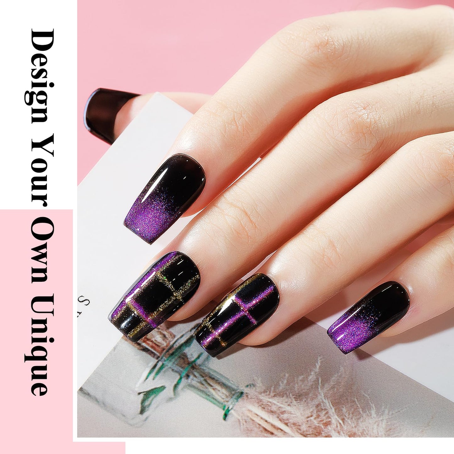 MIZHSE 9D Cat Eye Gel Nail Polish Set, Glitter Chameleon Magnetic Gel Nail Polish with Black Color 2 Magnet Sticks, Galaxy Effect Soak Off LED Nail Art Manicure Salon DIY Gift