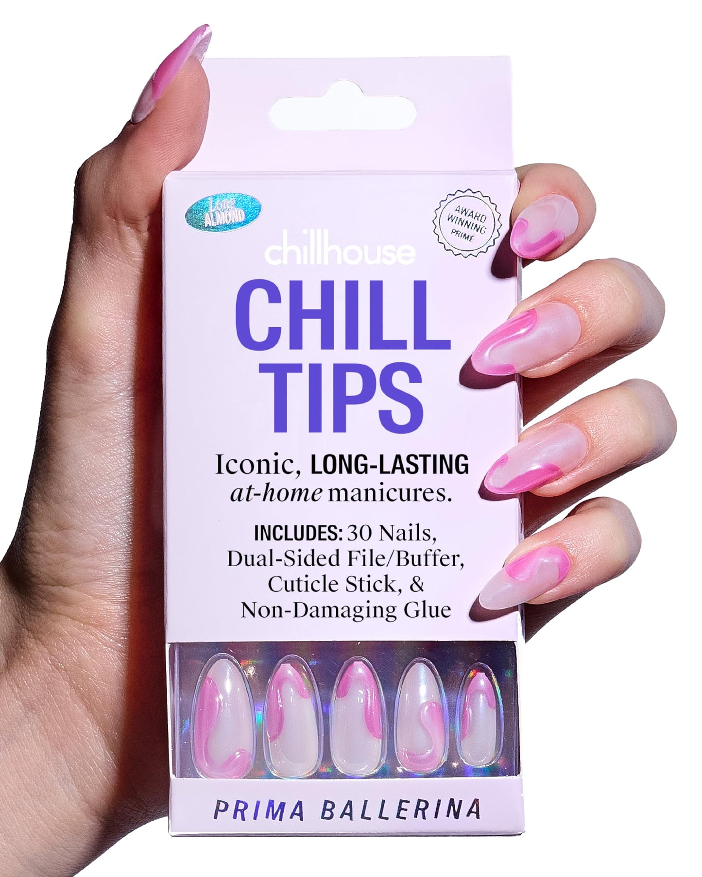 Chillhouse - Chill Tips, Press on Nails Kit - Prima Ballerina (Almond) - 30 Nail Shapes & Sizes - Up to 2 Weeks of Wear - Customizable Fit - Reusable -Latina Founded & Women Owned -Beauty & Self Care