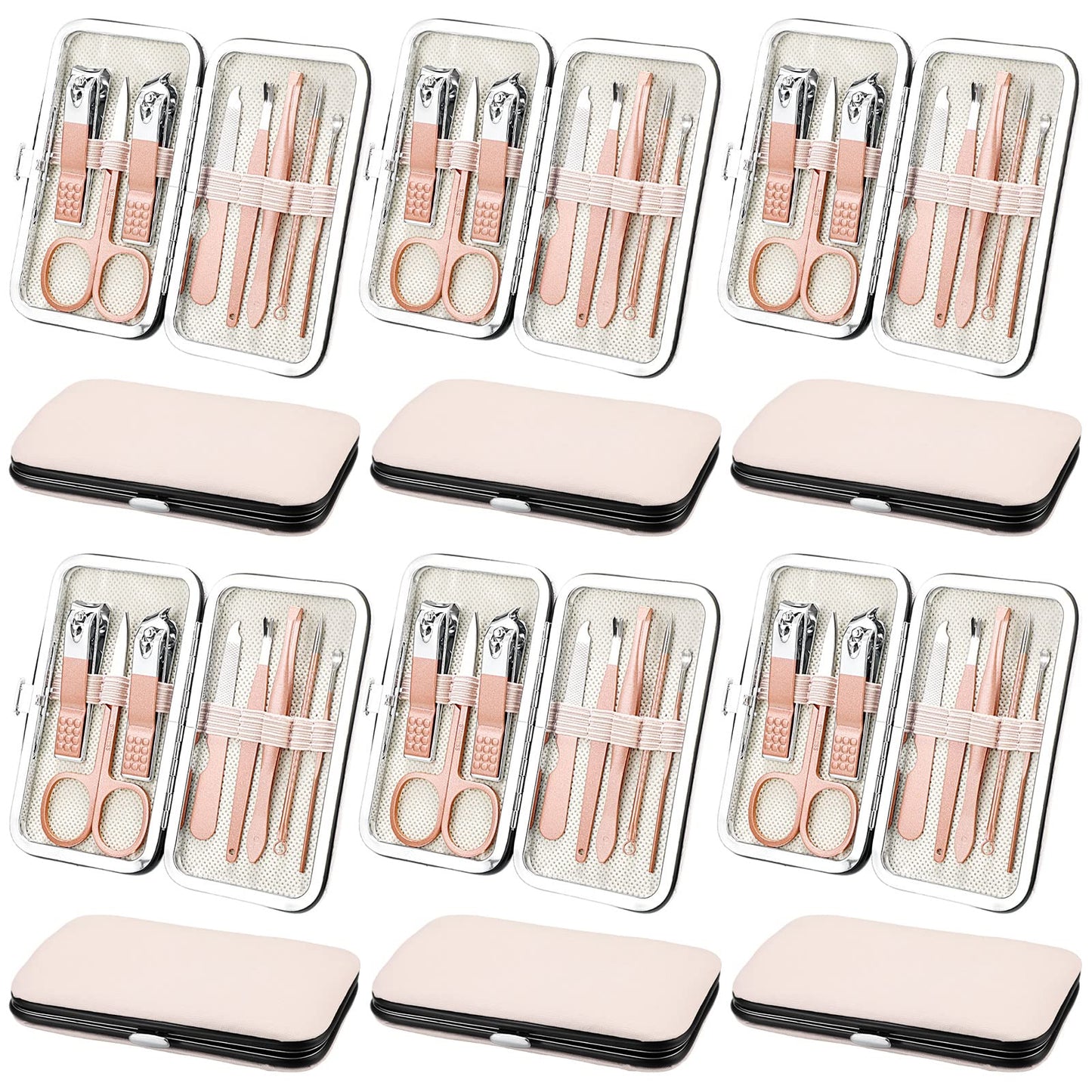 Geosar 12 Sets Manicure Set Nail Clippers Pedicure Kit 8 in 1 Grooming Stainless Steel Kits Nail Care Tools with Travel Case for Employee Coworker Teachers Nurse Gifts(Rose Gold)