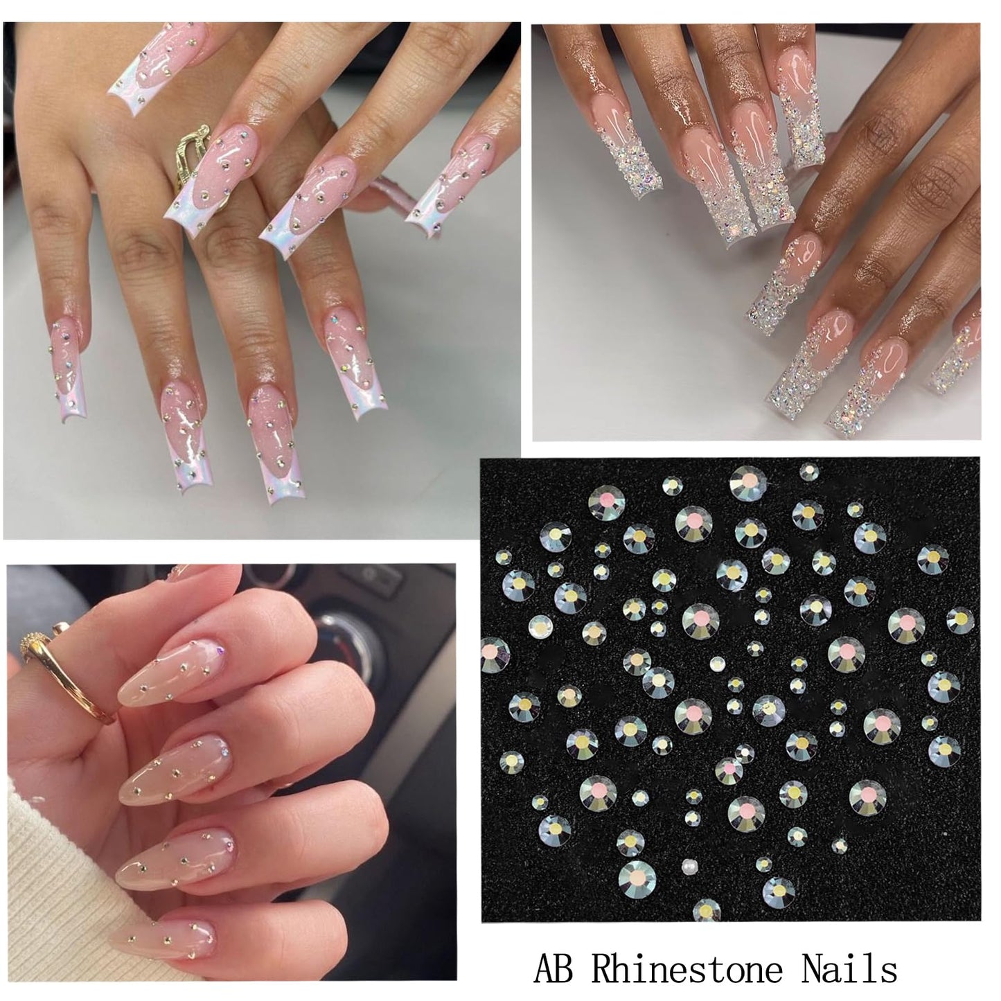 SEMATA Beige Nail Art Pearls Charms Flatback Nail Rhinestones Pearls Mixed Size Nails Gems Transparent AB Nails Rhinestones Art Accessories Decoration Design for Women
