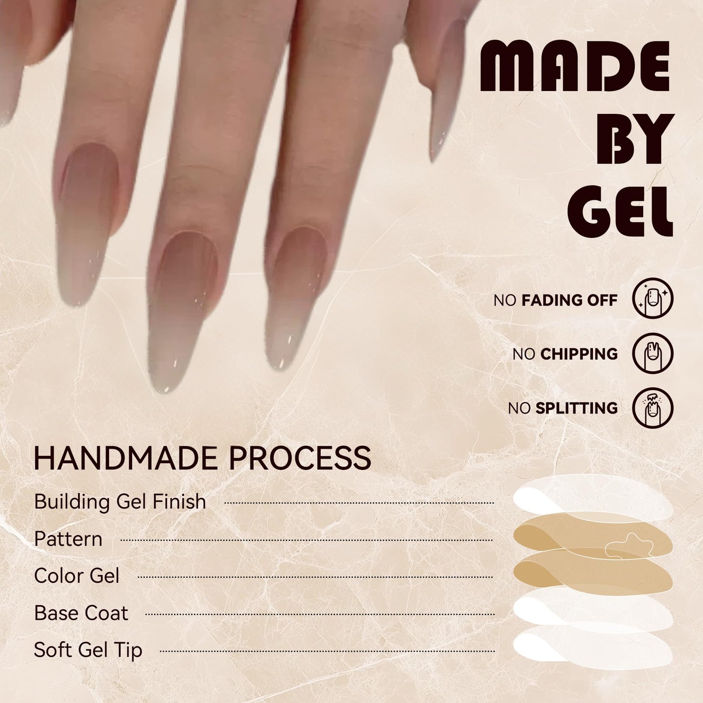C.Z.Z.T.T.NAILS 24pcs Press On Nails with Jelly Glue ，Translucent Fake Nails Nude Gradient Long Almond Nail Art,Perfect for Women, Professionals & Beauty lovers