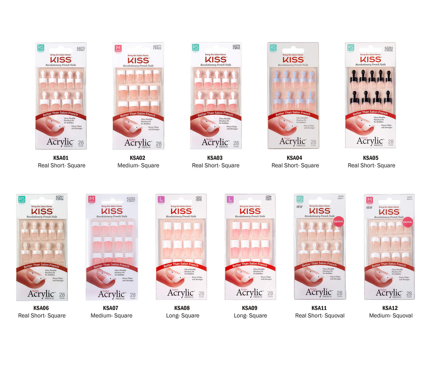 Kiss Salon Acrylic French 28 Count Long Length Nude (Pack of 2)
