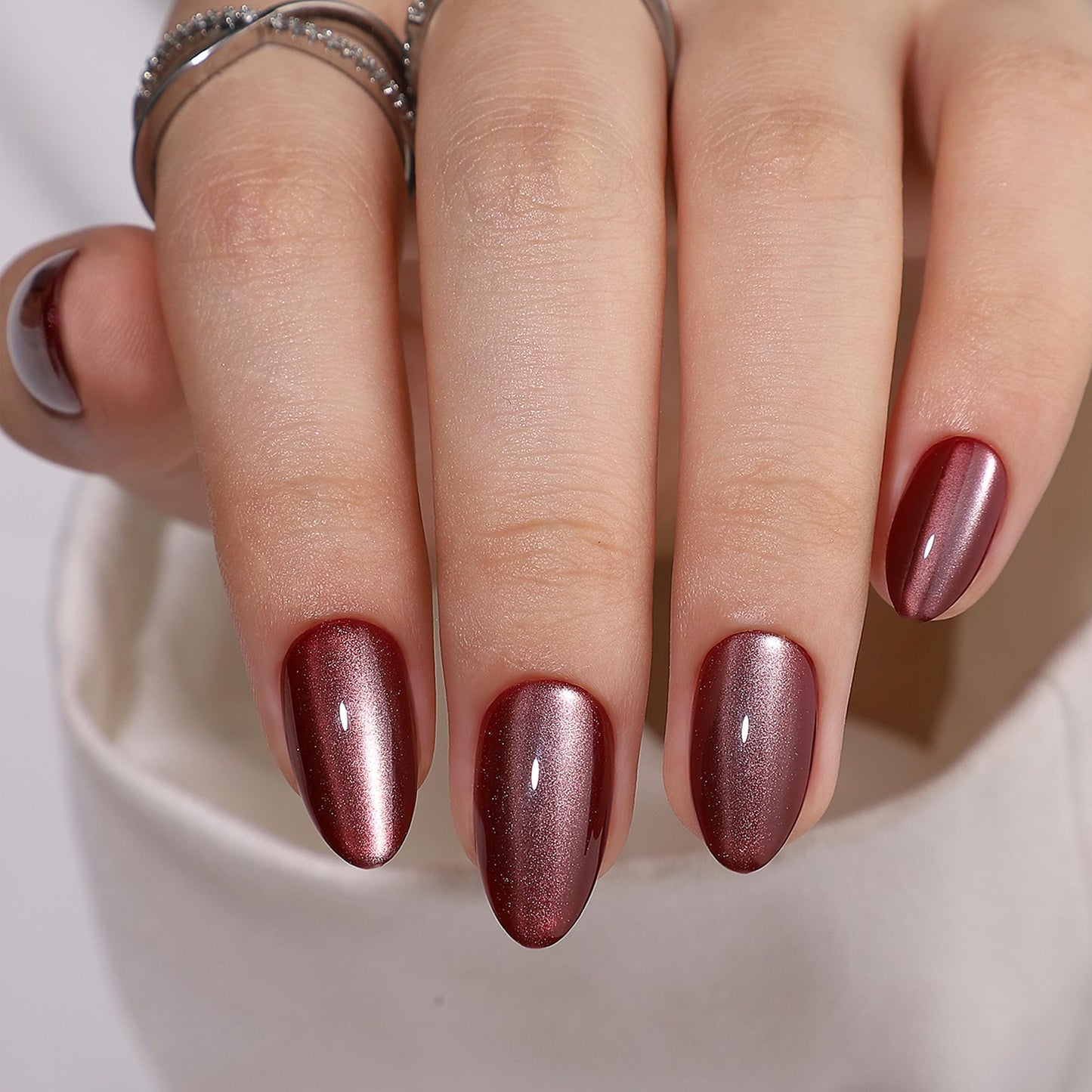 WAFOLOZE Gel Press On Nails - Almond Short Fake Nails With Glue, 16 Sizes, 32Pcs Reusable Soft Gel False Tips Kit, Wine Red