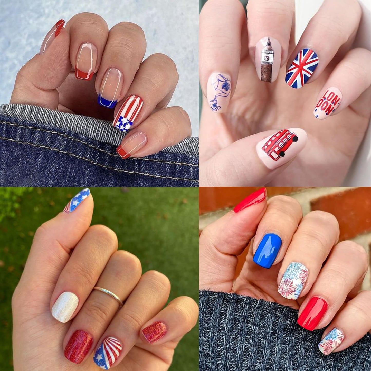 8Sheets 4th of July Nail Art Stickers American Independence Day Nail Design Decals，3D Self-Adhesive Nail Decals Balloon Heart Designs American Flag Nail Decorations for Women Girls Manicure Stickers