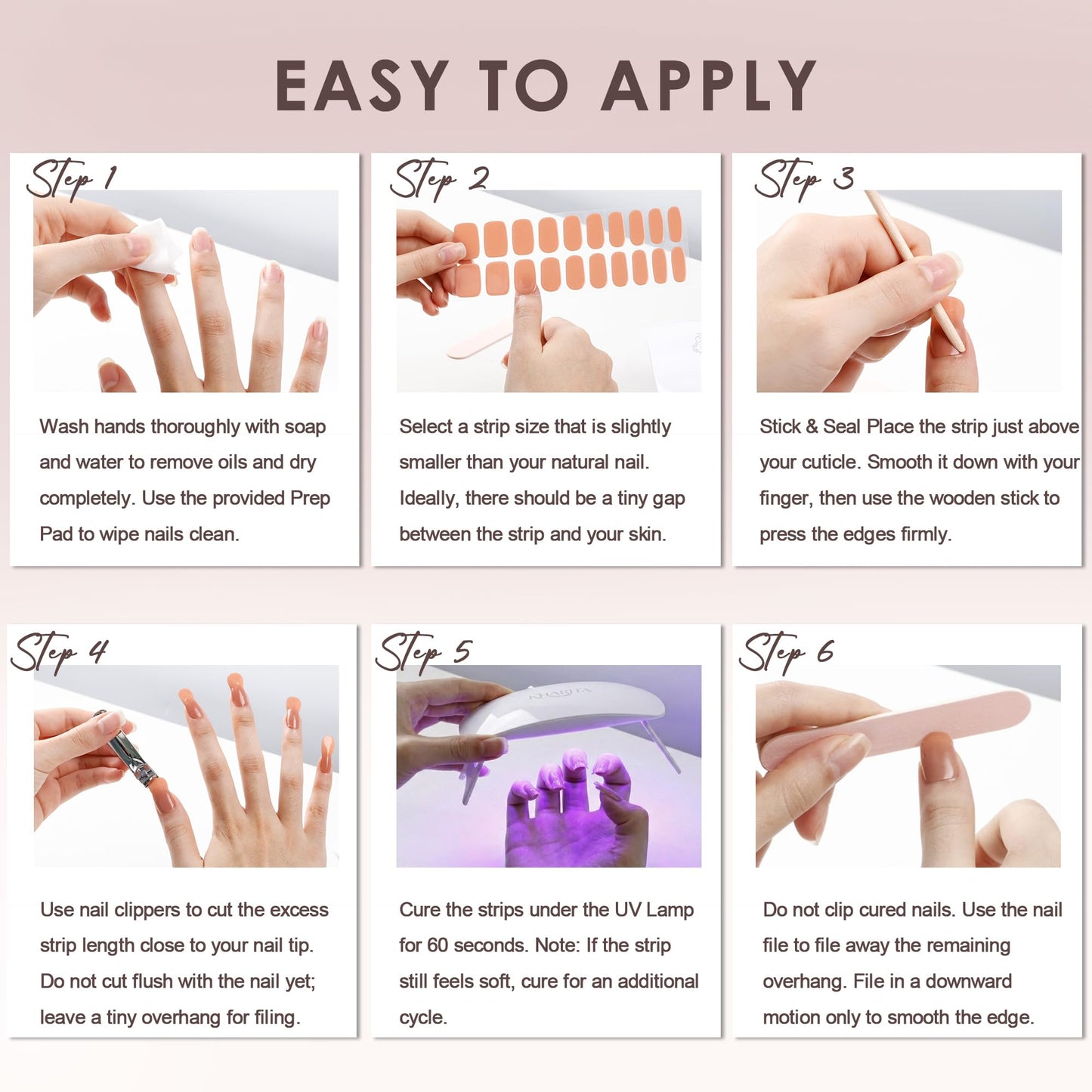 KHARITA Semi Cured Gel Nail Strips – Real Gel Nail Polish UV Wraps for Brittle Nails | Long Lasting Easy Peel-Off Removal | Hema-Free | 20-Piece Solid Brown Salon Sticker Kit with File & Stick
