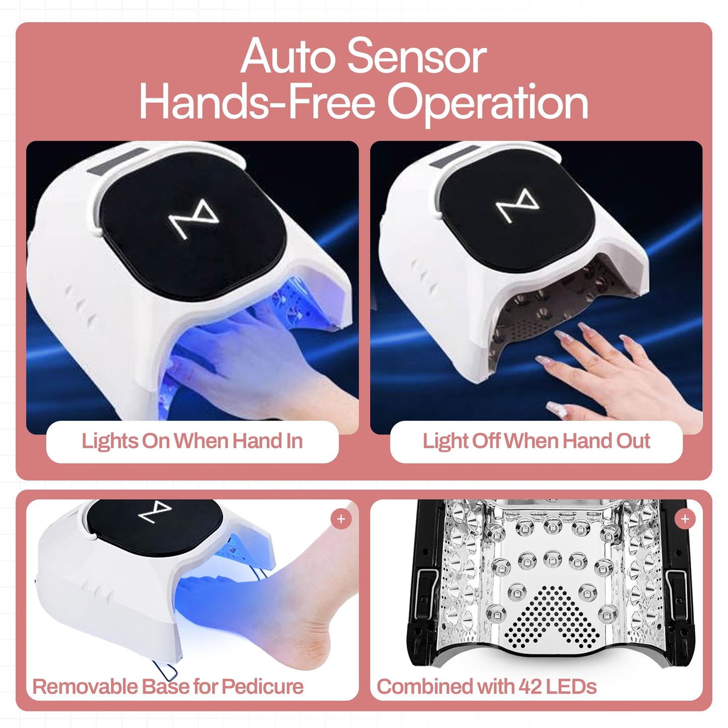 M - GlowPro Professional Hybrid 86W Wireless Rechargeable UV LED Nail Curing Lamp Cordless Nail Dryer for Gel Nails, Manicure, Pedicure (Black)