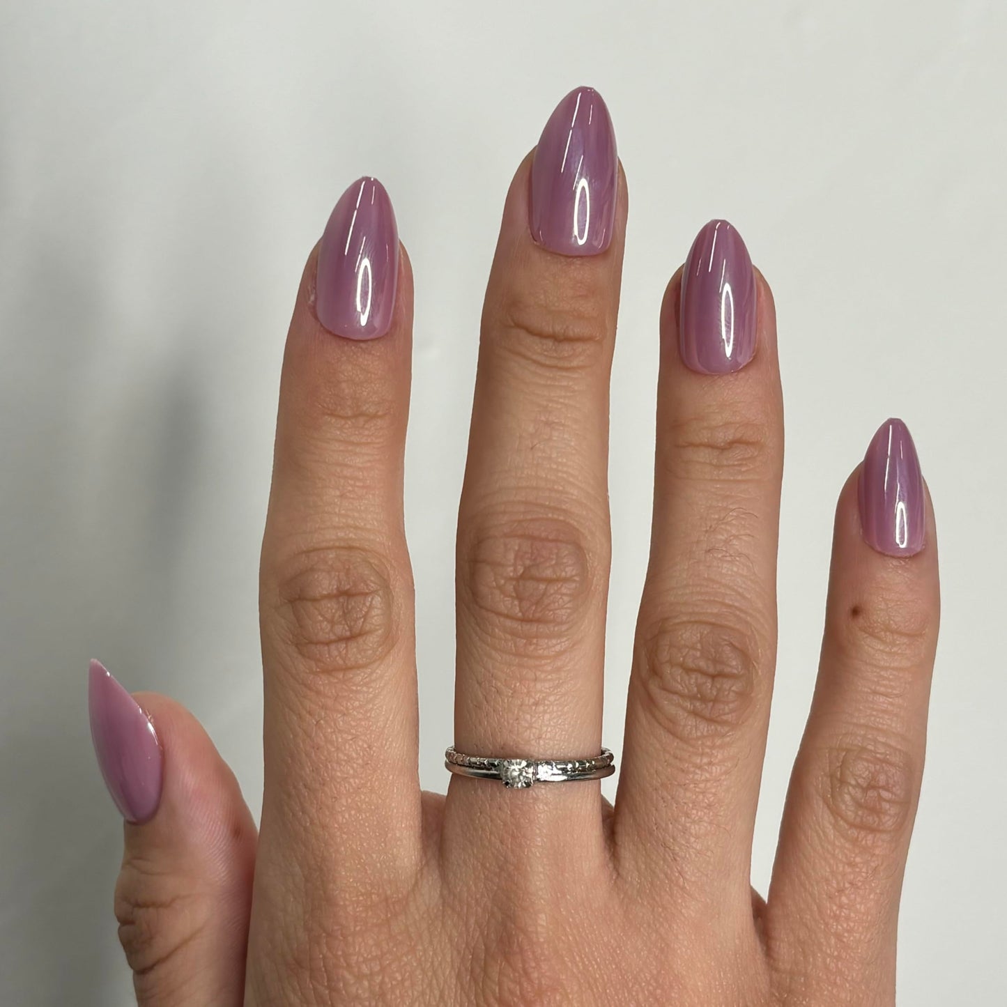 PRETTY GIRL Press-On Nails by Lavaa Beauty | Short Almond | Lilac Purple Shimmer Almond Nails