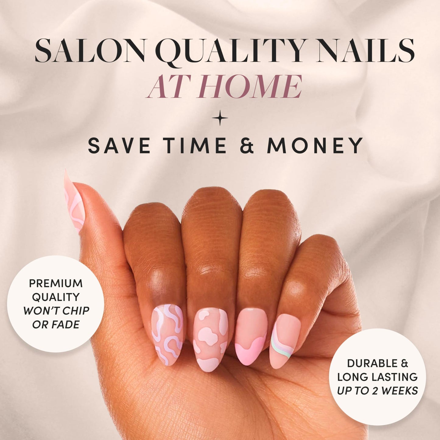 Glamnetic Press On Nails & Brush On Nail Glue Bundle - Wild Card | Semi-Transparent Short Almond Nails with Trendy Pastel Prints | 12 Sizes - 24 Nail Kit with Glue | Reusable, Salon-Quality Fake Nails