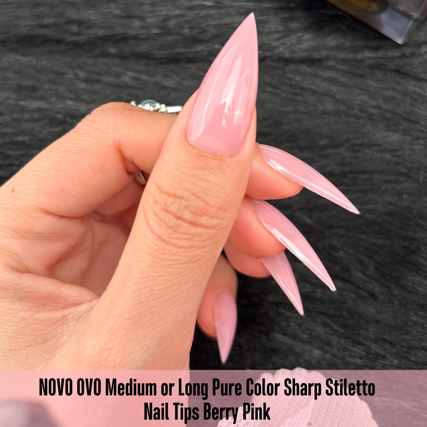 NOVO OVO Medium Long Stiletto Nail Tips Berry Pink (224Pcs) - Pre-designed Soft Gel Full Cover False Nails, Sharp Pointed Acrylic Press on Extension, DIY Salon Manicure (16 Sizes)