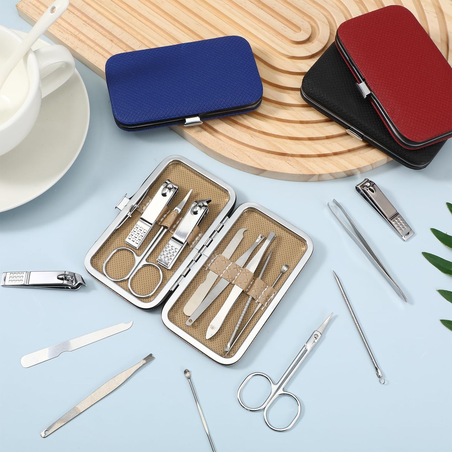 12 Pcs Stainless Steel Manicure Set, Professional Nail Clippers and Pedicure Kit with Travel Case, 8 In 1 Grooming Tools for Women and Men, Bulk Personal Care Gift, Colorful