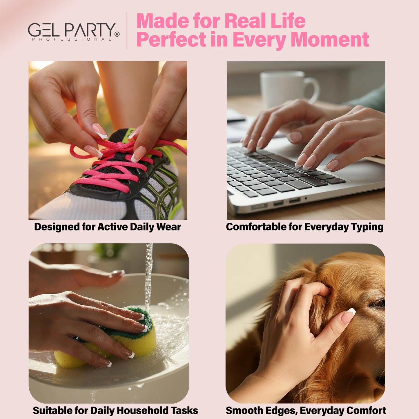 GELPARTY Rapid French Tip Press On Nails – 150Pcs, 15 Sizes | Pre-Shaped Soft Gel French Tips for Salon-Perfect Nails (Nude Short Coffin)