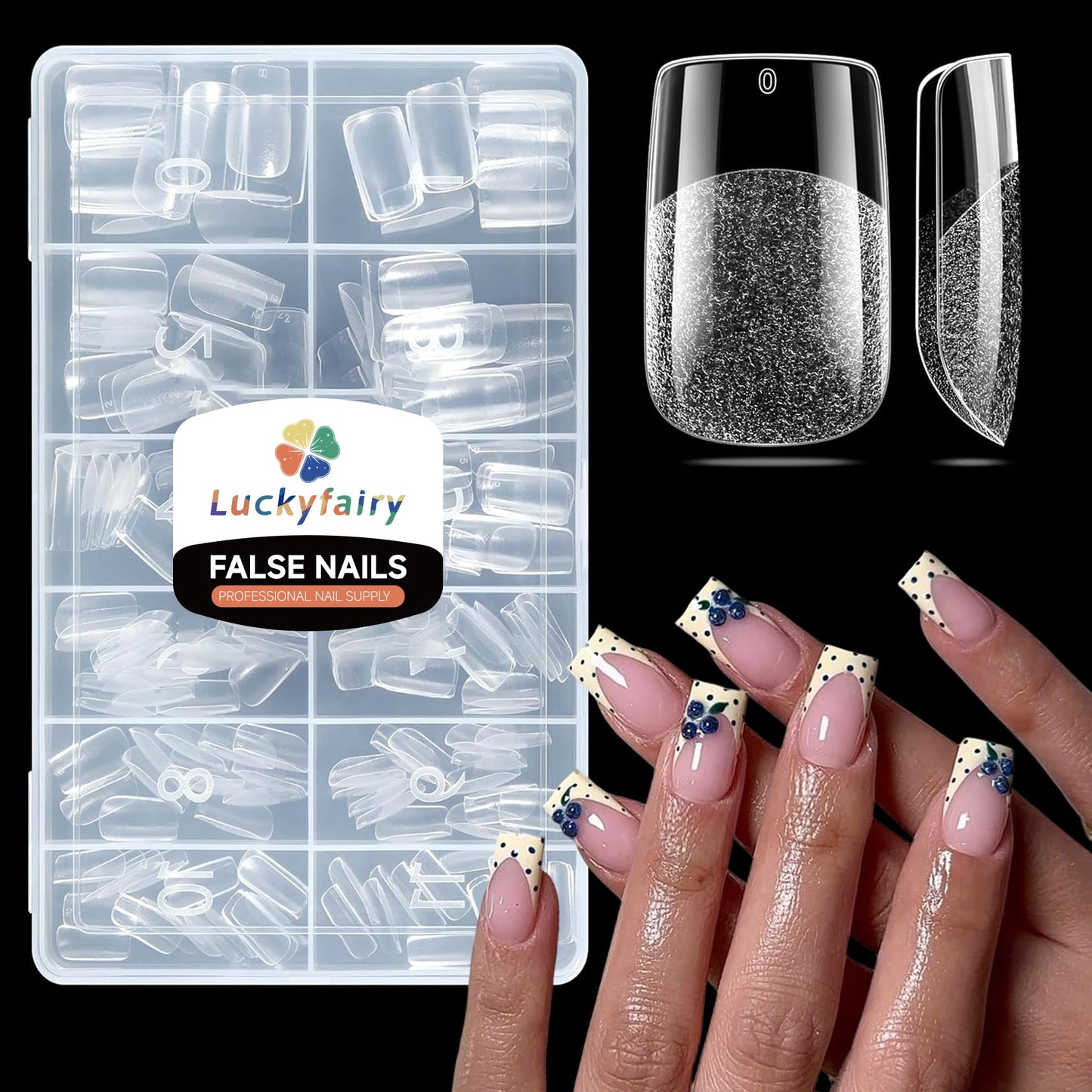 Luckyfairy Short Square Nail Tips: 240PCS Soft Gel Pre-filed Short Square Fake Tips, 12 Sizes Full Cover Acrylic False Press On Nails for DIY Nail Art Home Salon